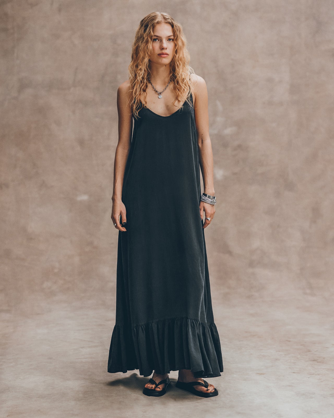 The Dark Long Ruffle Dress