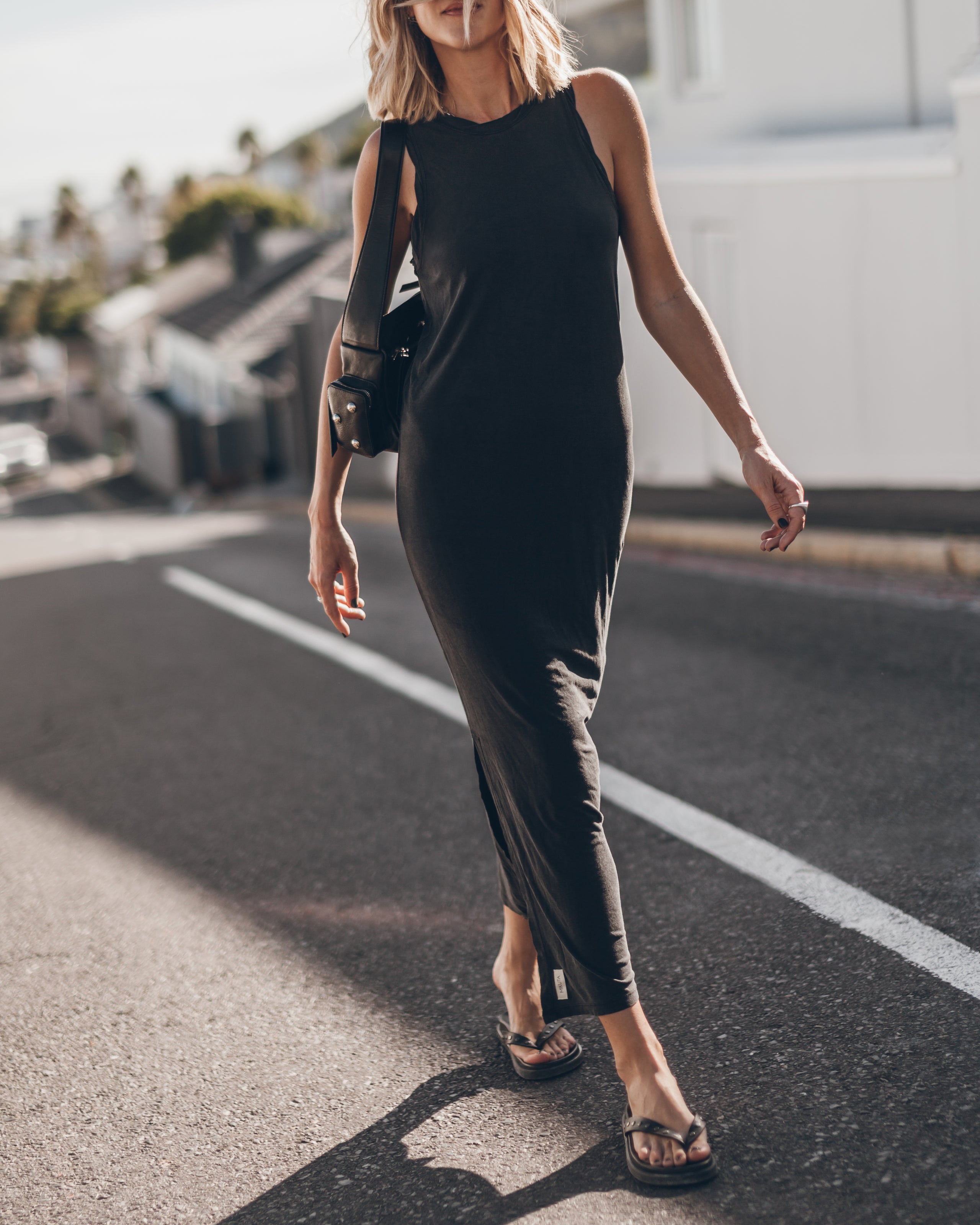 The Dark Long Tank Dress The Leather Pocket Bag - Product photo