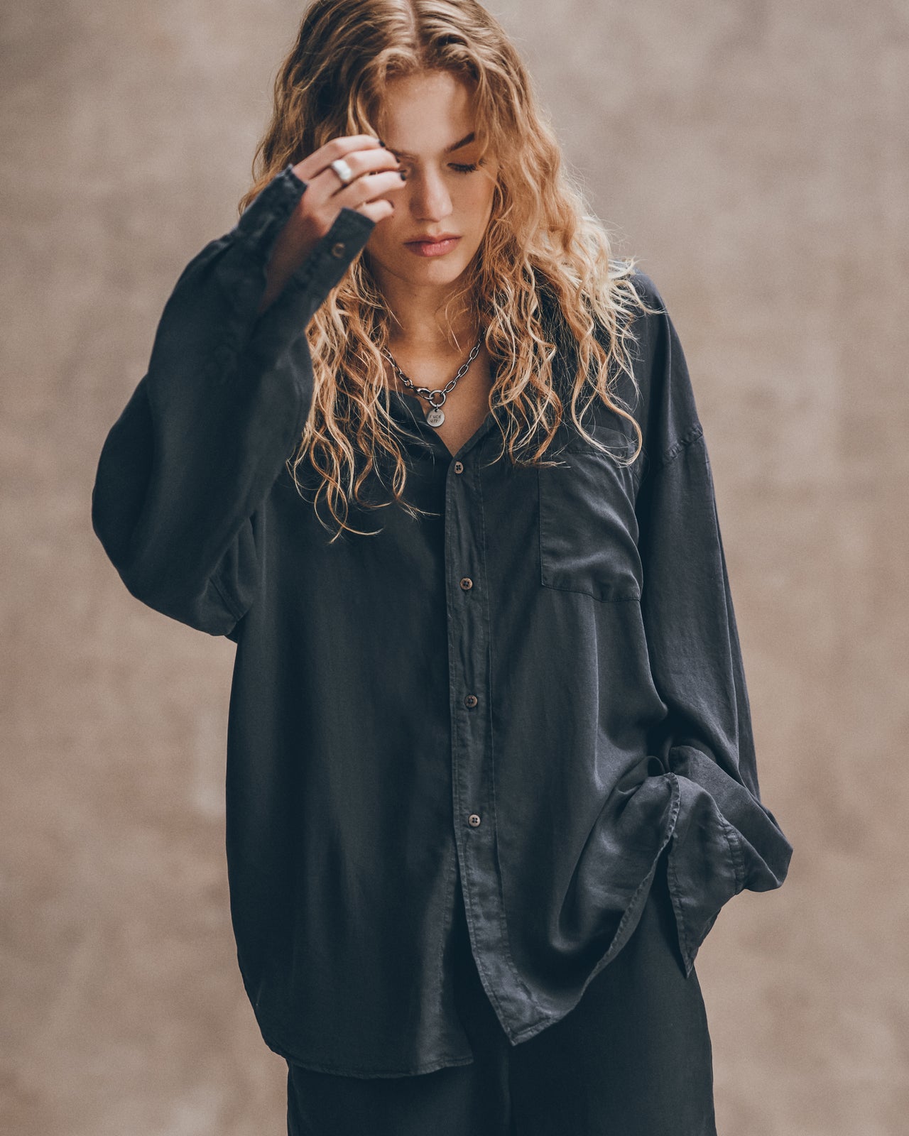 The Dark Loose Lyocell Shirt The Dark Chill Pants The Black Studded Leather Sandals - Product photo