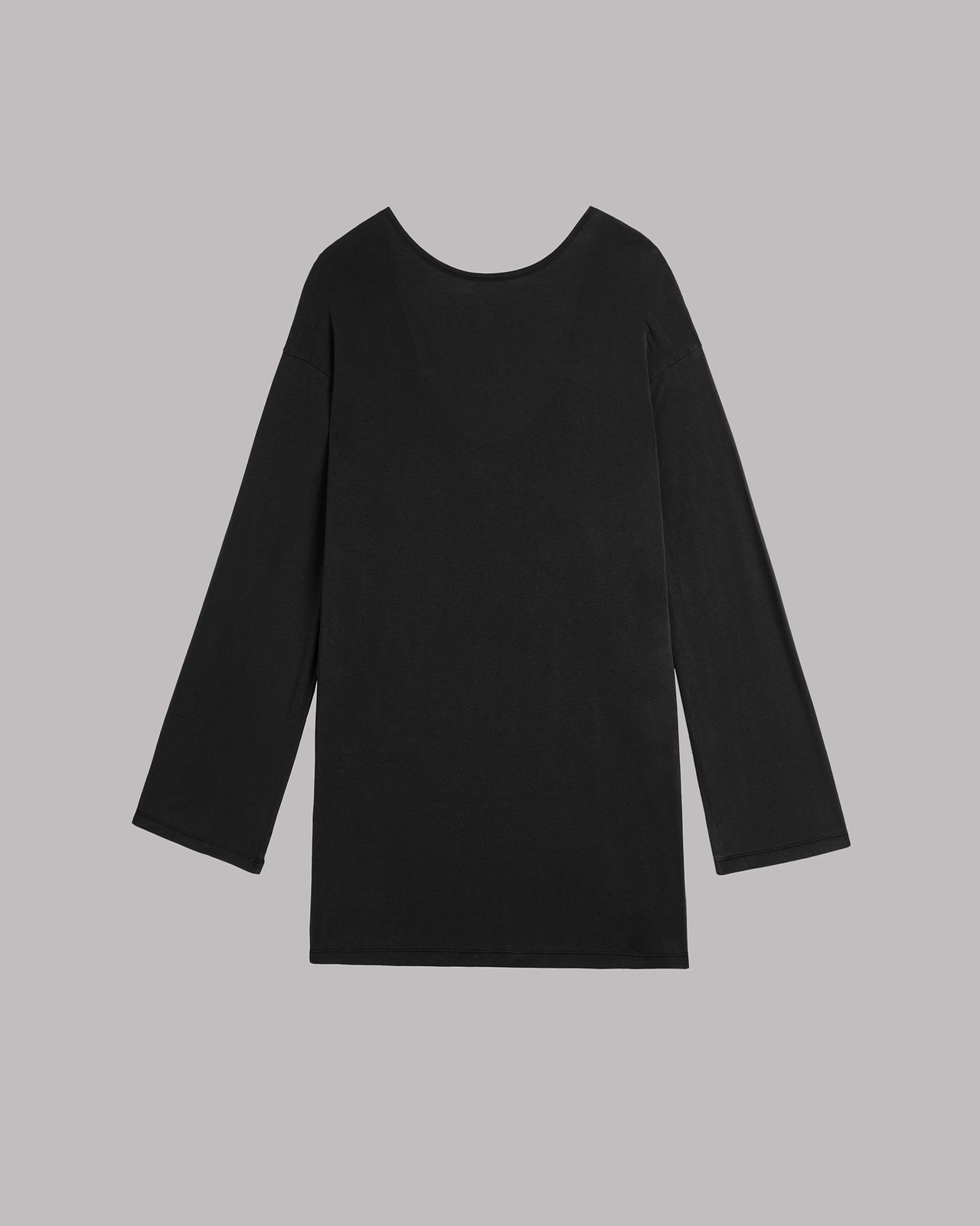 Black long-sleeve dress on a gray background