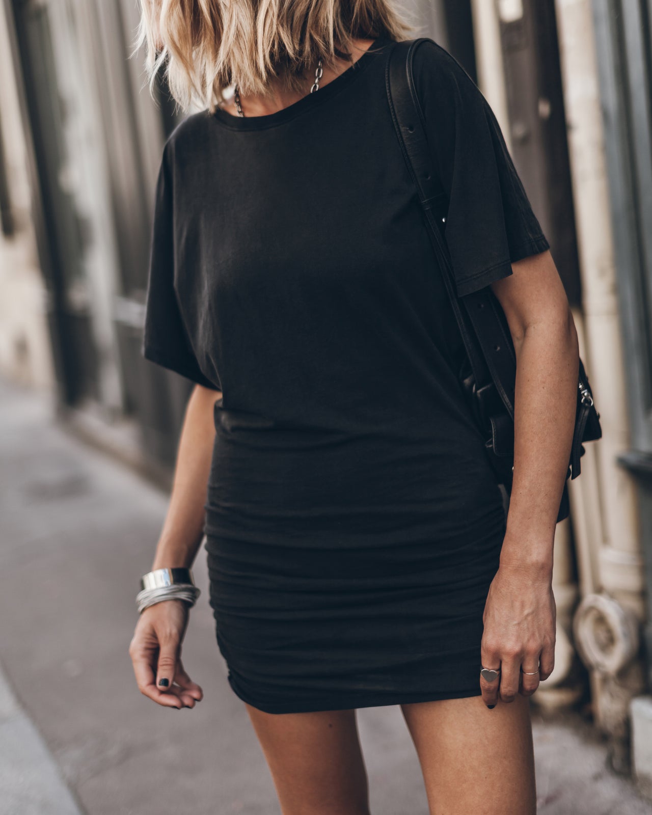 The Dark Short Draped T-Shirt Dress