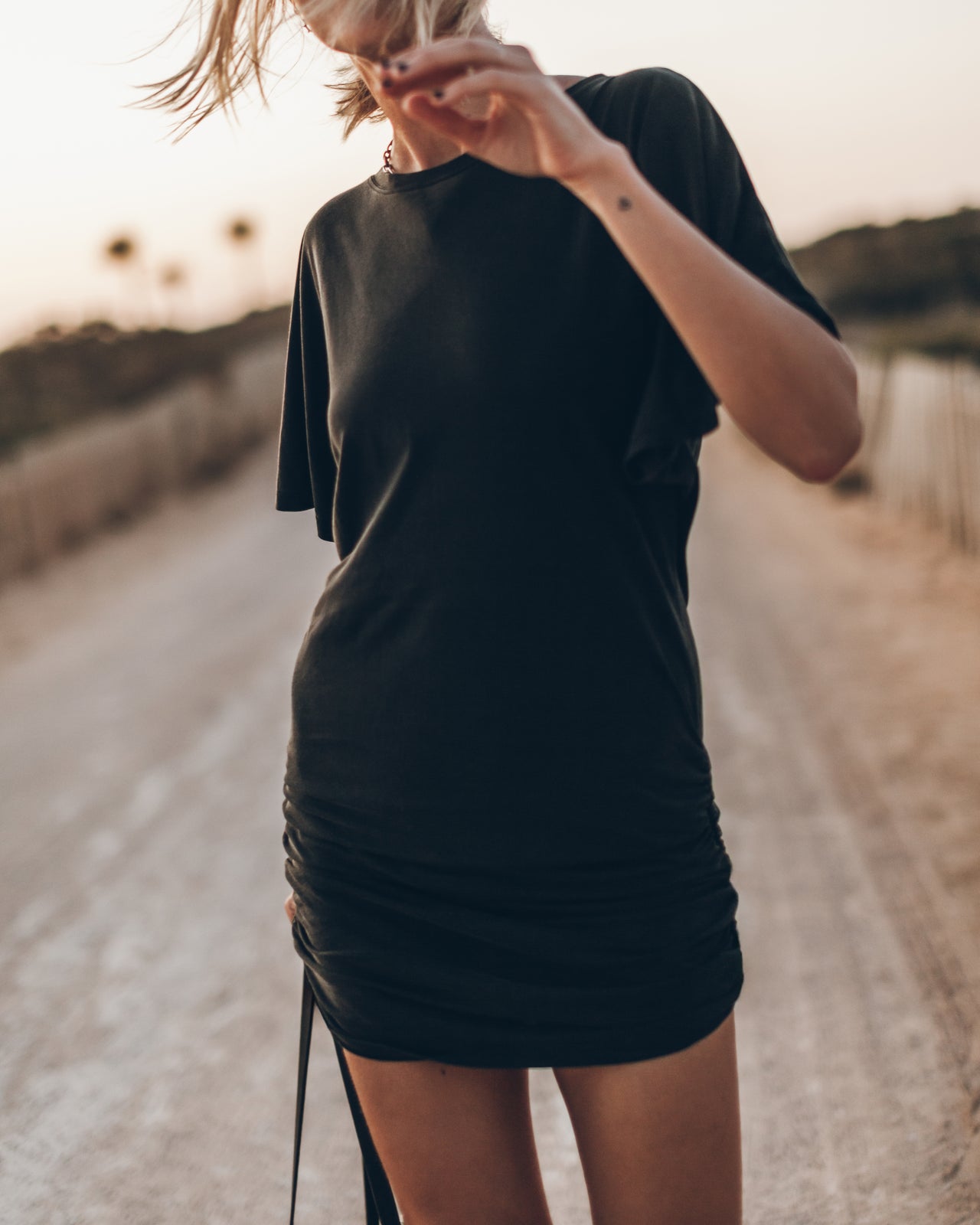The Dark Short Draped T-Shirt Dress
