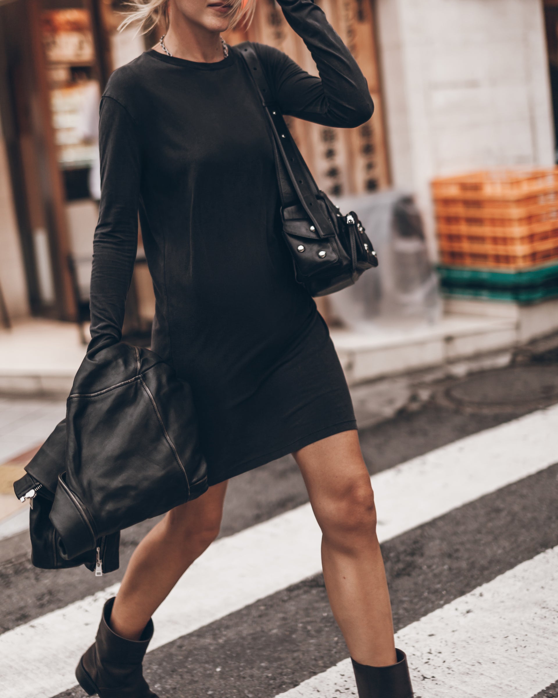 long sleeve leather dress MIKUTA