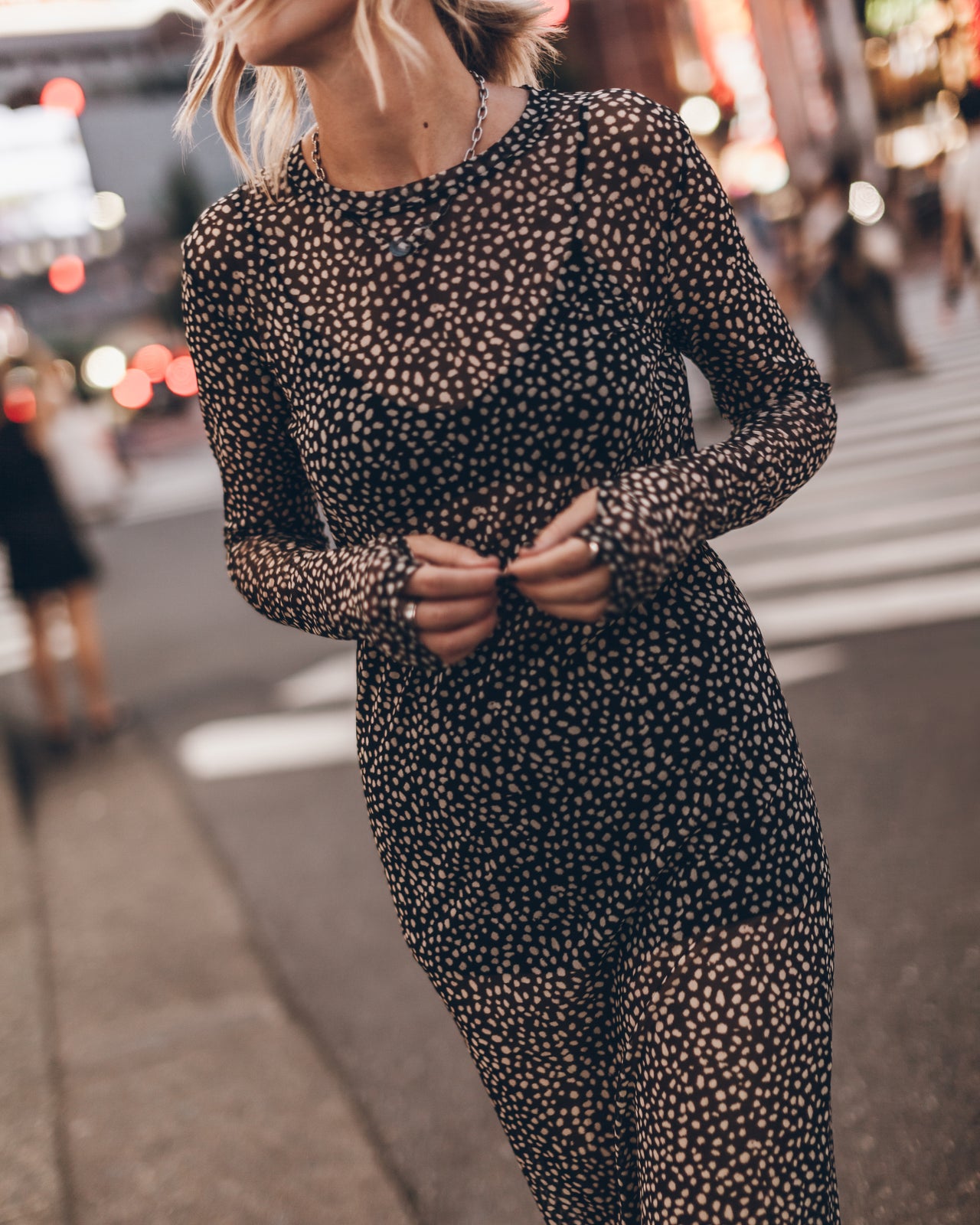 The Dotted Mesh Longsleeve Dress
