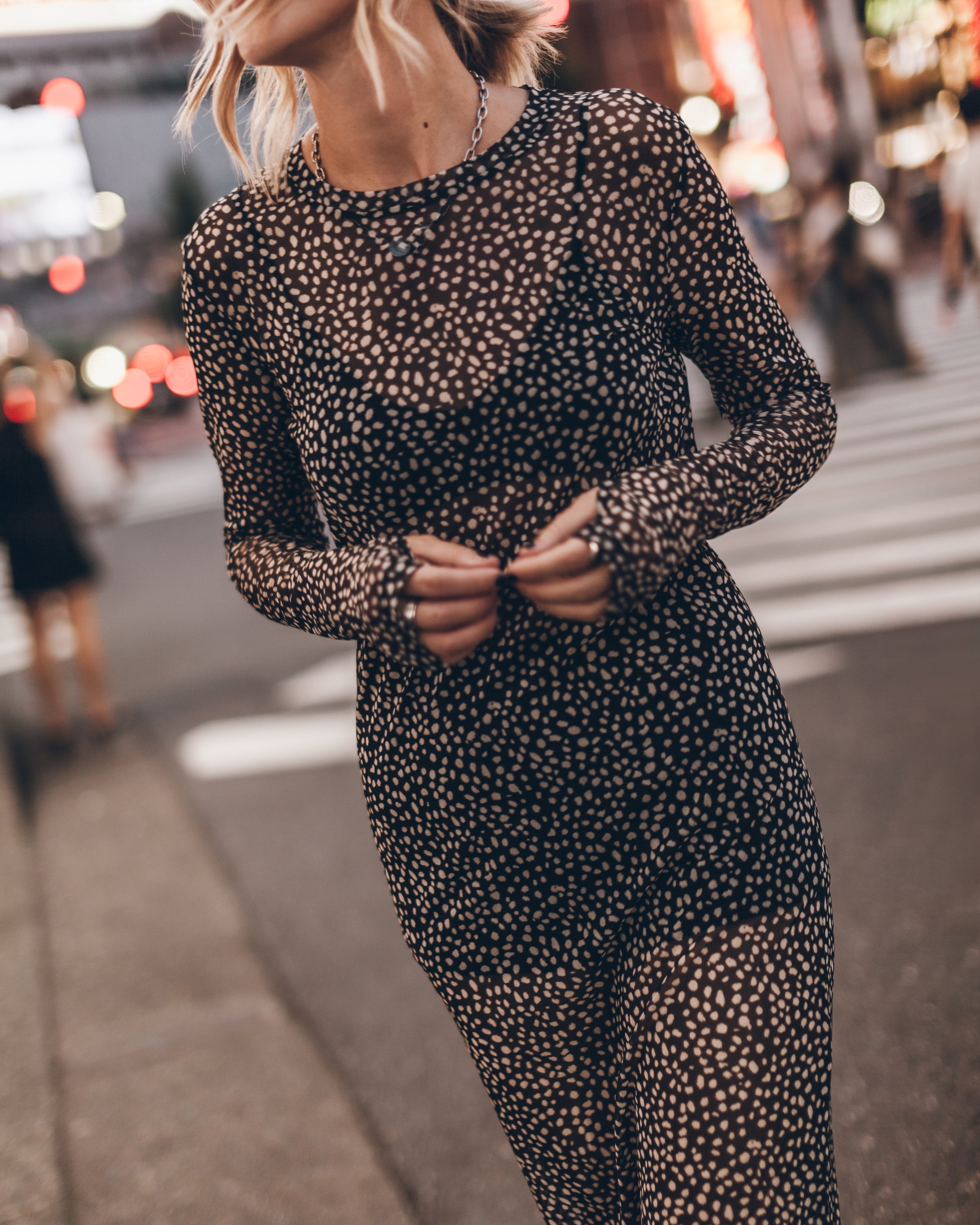 The Dotted Mesh Longsleeve Dress