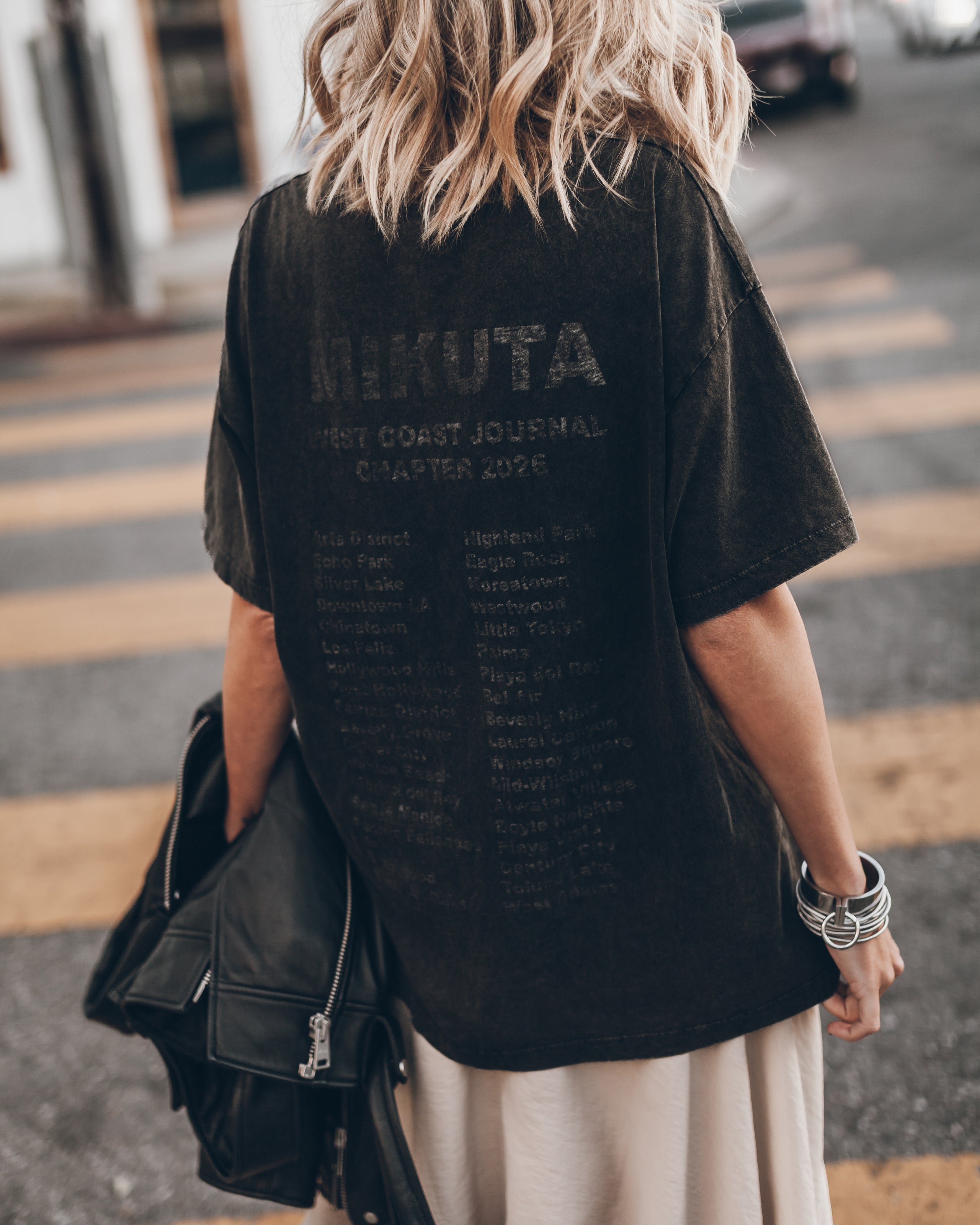 The Ecru Chill Skirt The Dark Oversized Shirt The Studded Leather Mules Los Angeles California Ja...