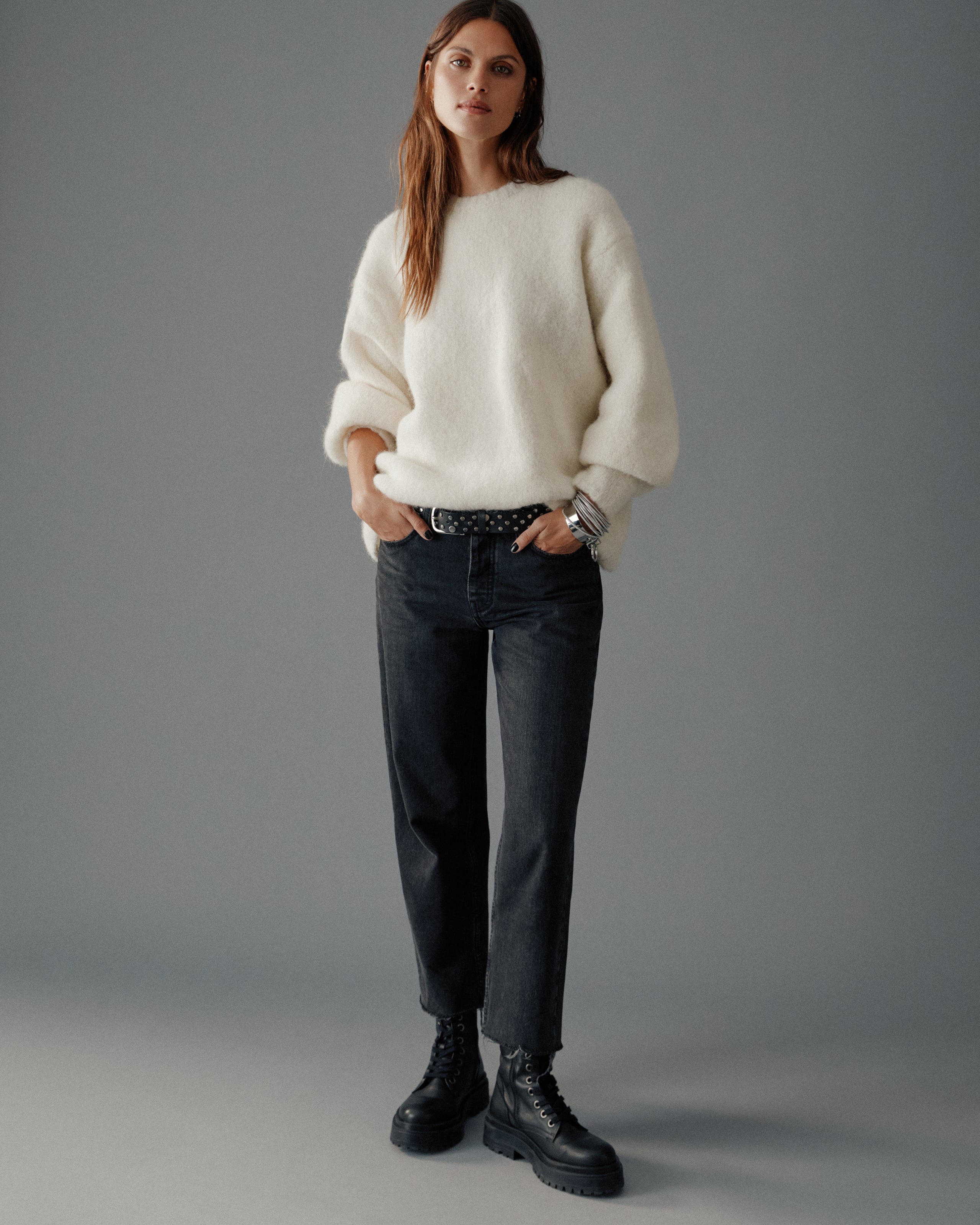 The Ecru Fluffy Alpaca Knit Sweater