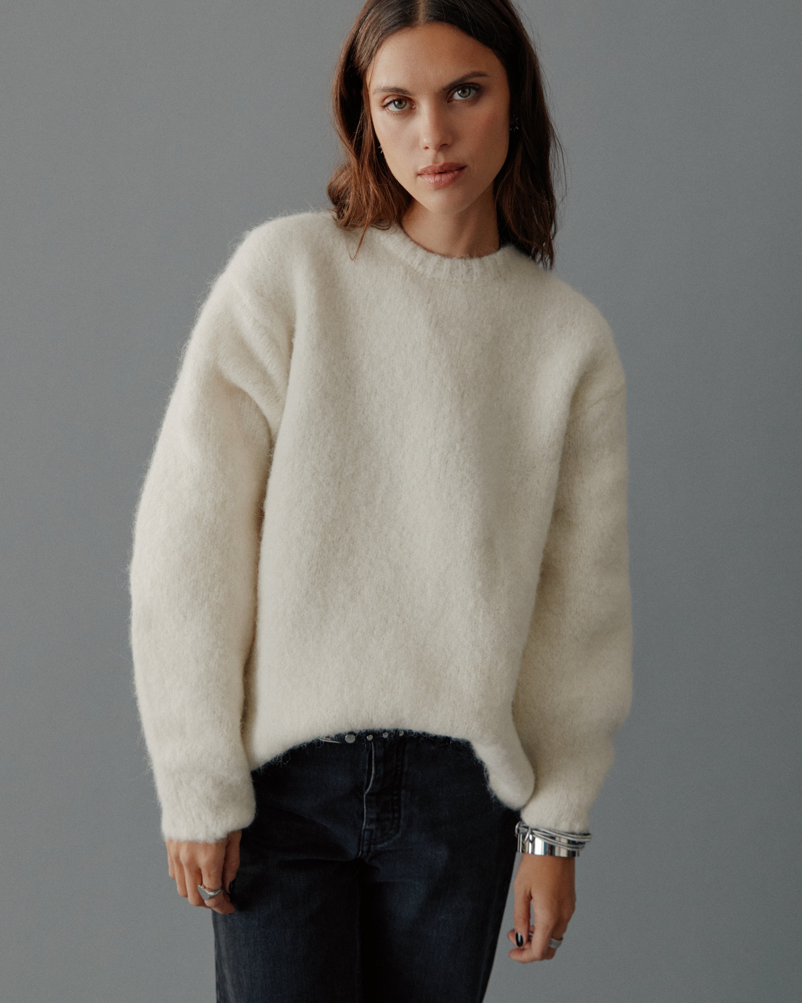 The Ecru Fluffy Alpaca Knit Sweater