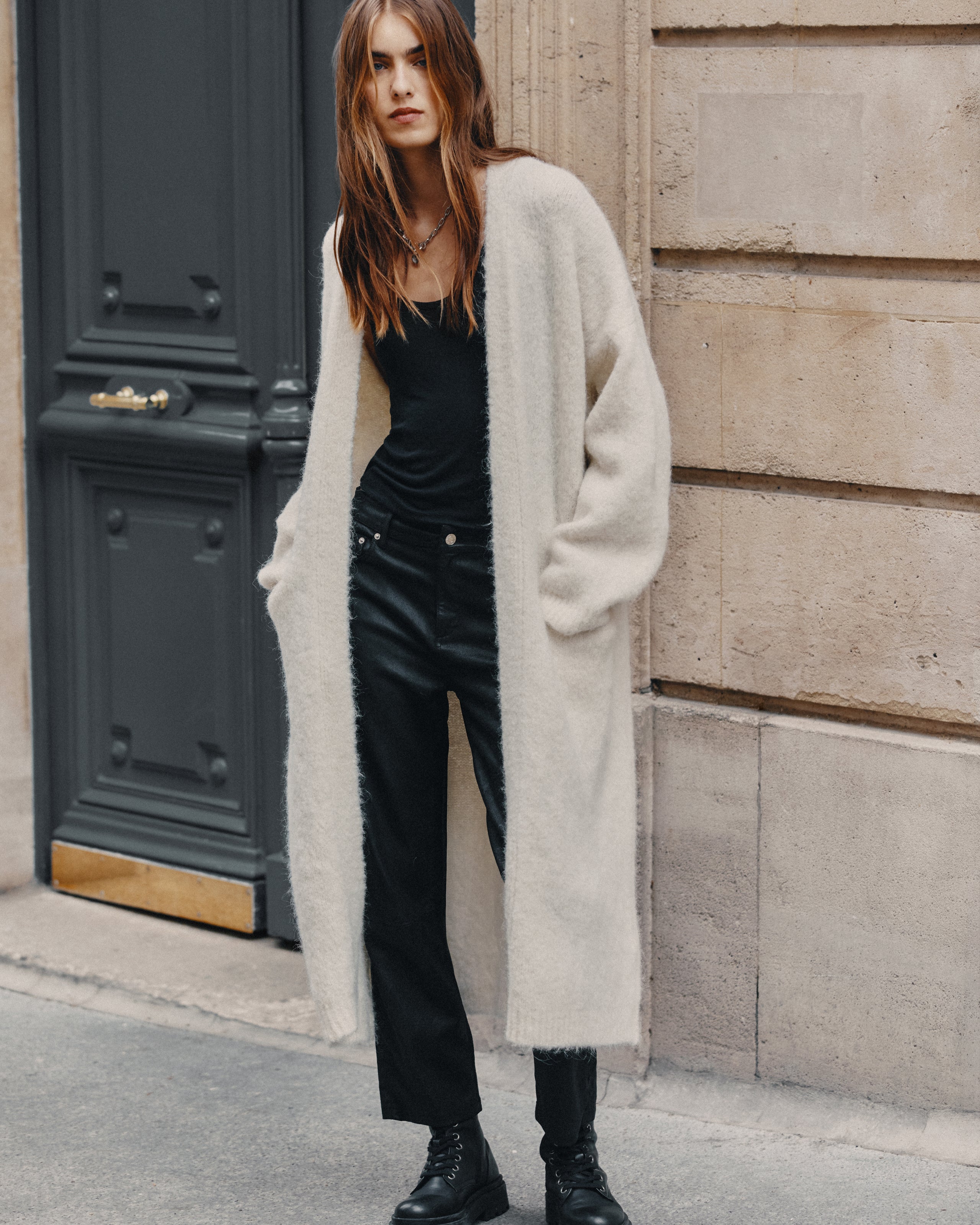 The Ecru Fluffy Alpaca Long Cardigan