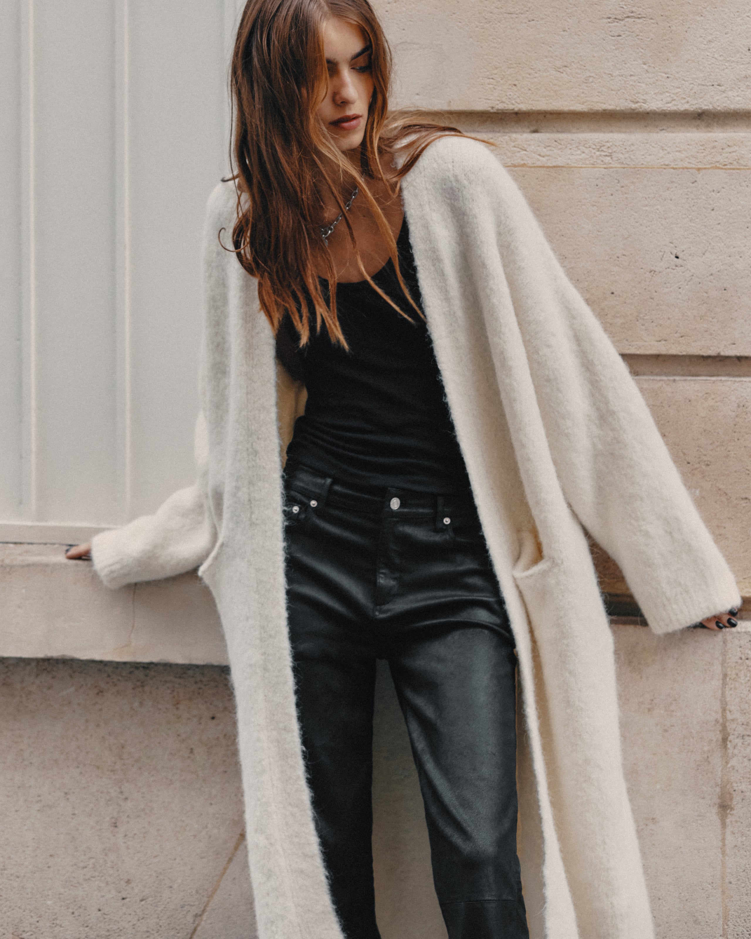 The Ecru Fluffy Alpaca Long Cardigan