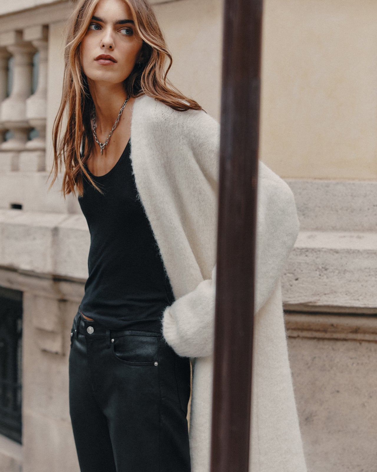 The Ecru Fluffy Alpaca Long Cardigan