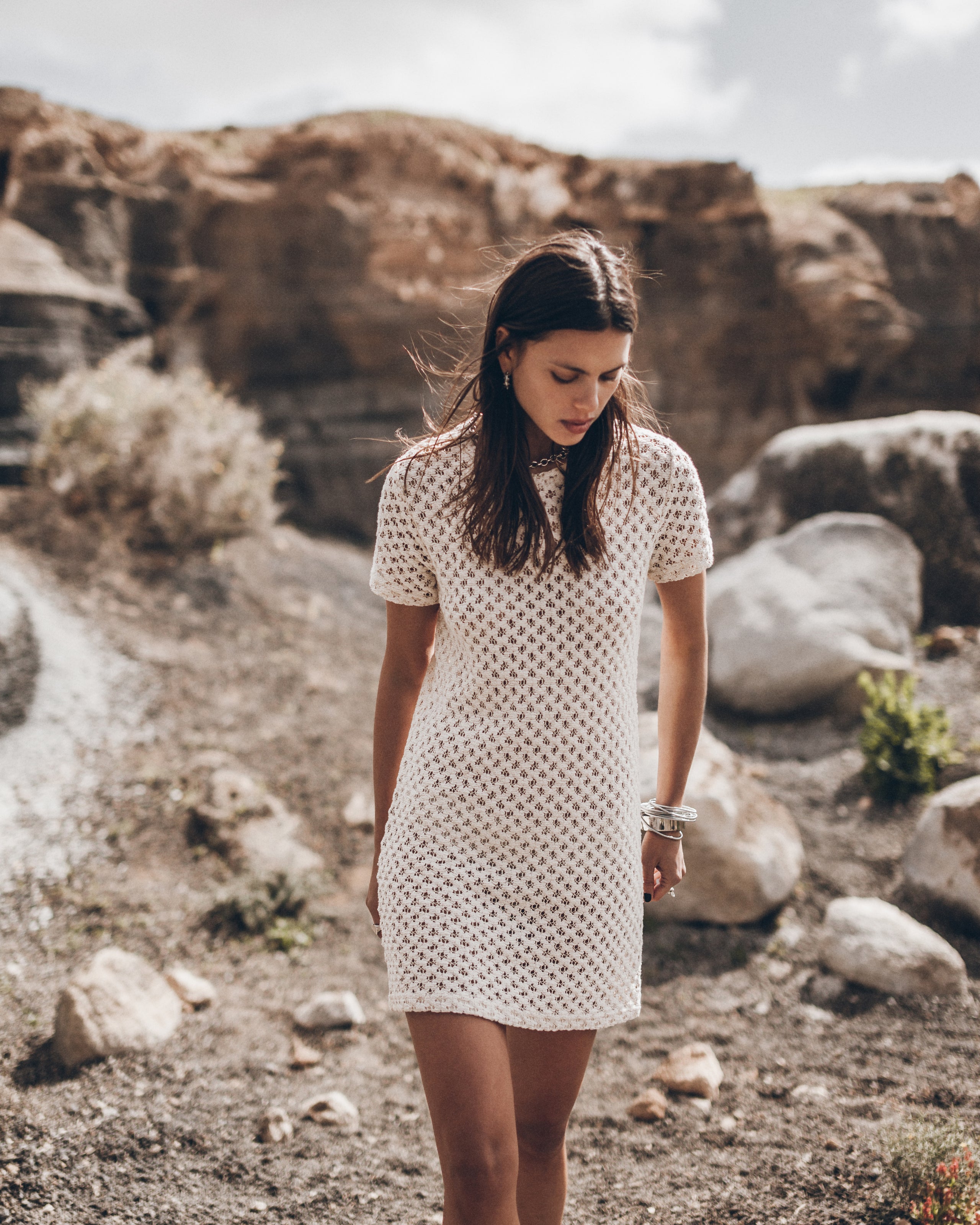 The Ecru Short Crochet Dress The Black Buckle Boots Desert California - Product photo