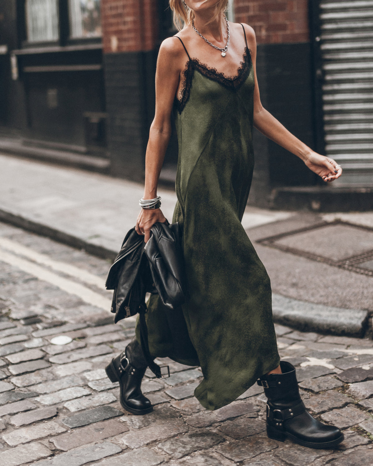 The Green Laced Jacquard Dress