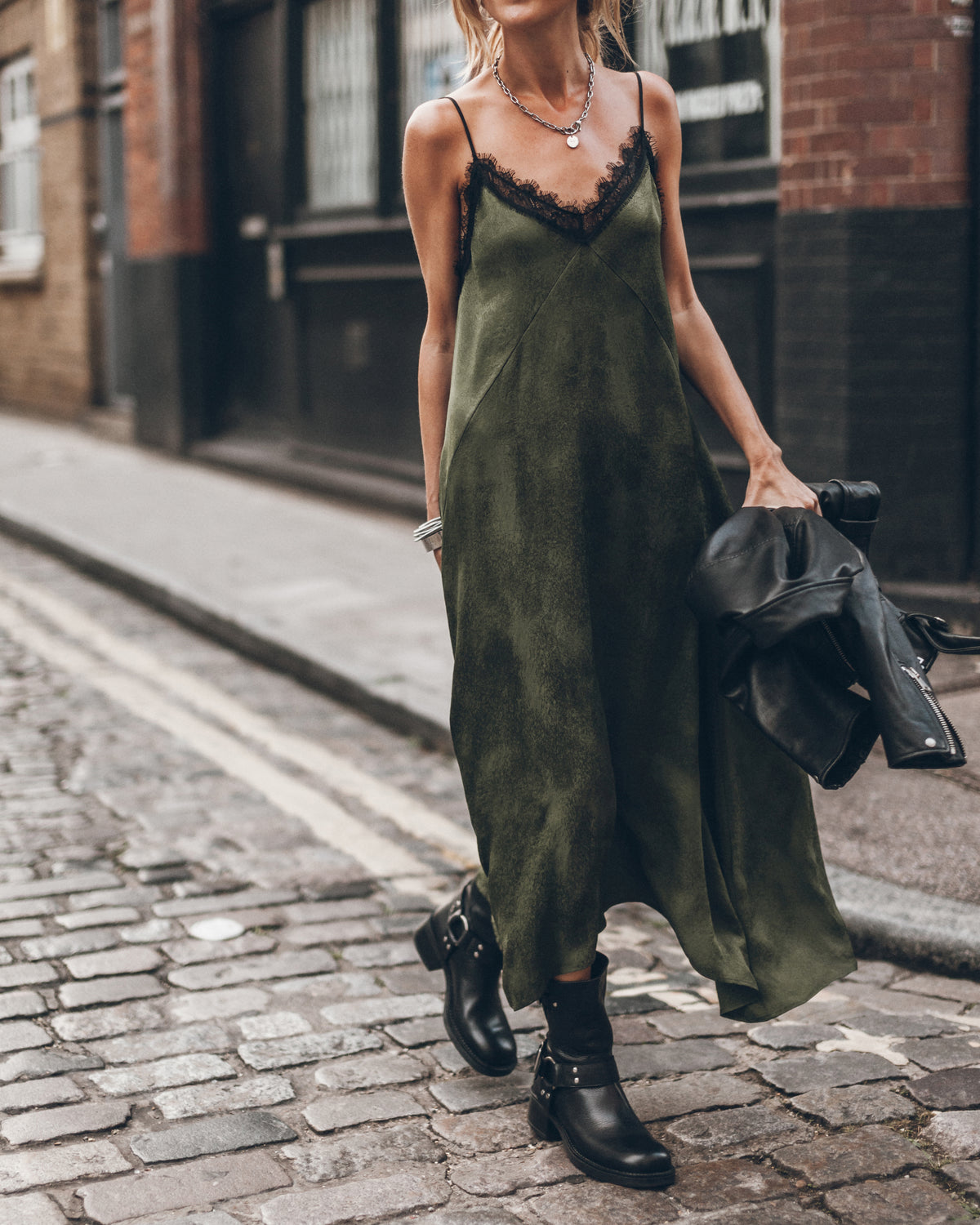 The Green Laced Jacquard Dress