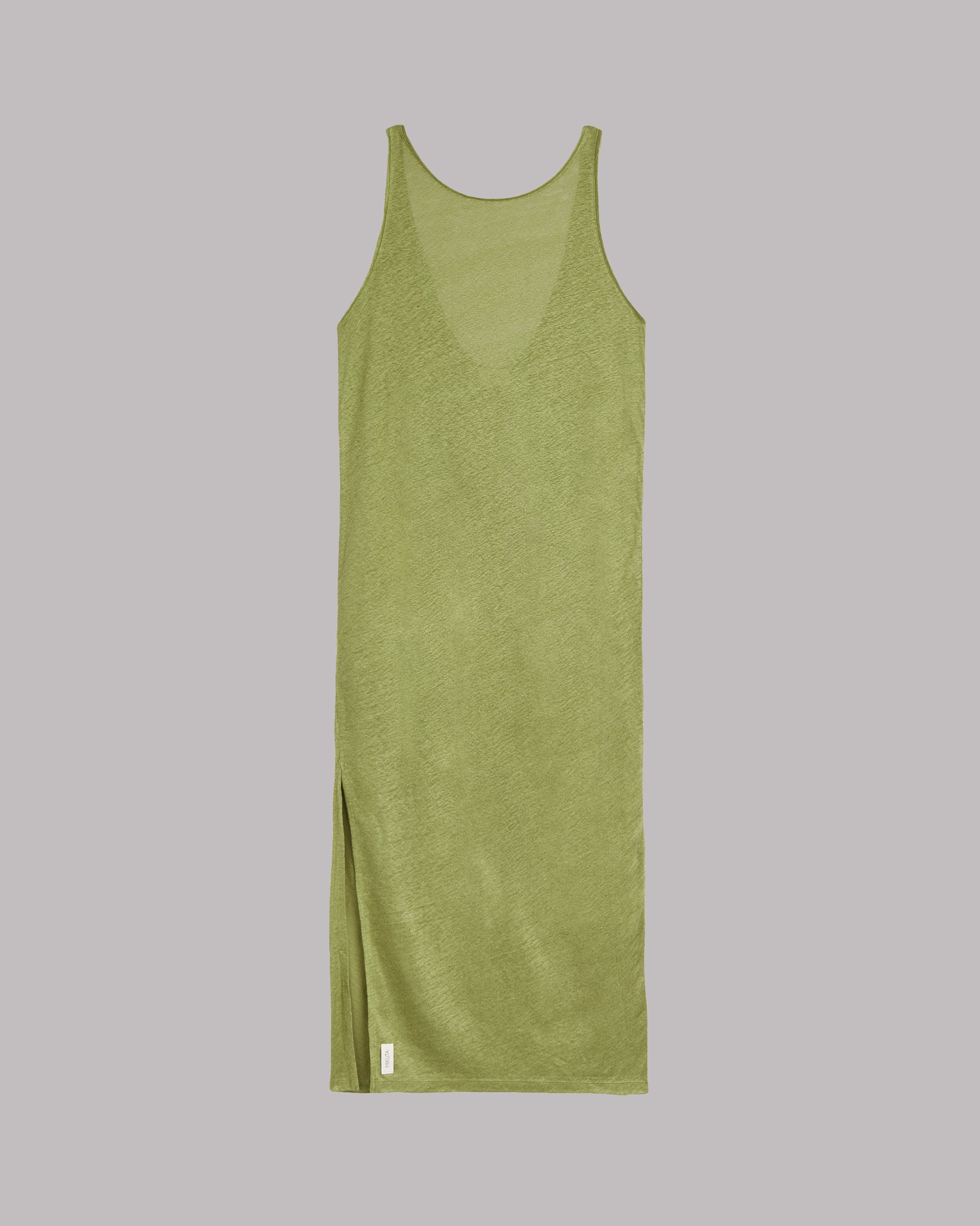The Green Low Back Linen Tank Dress