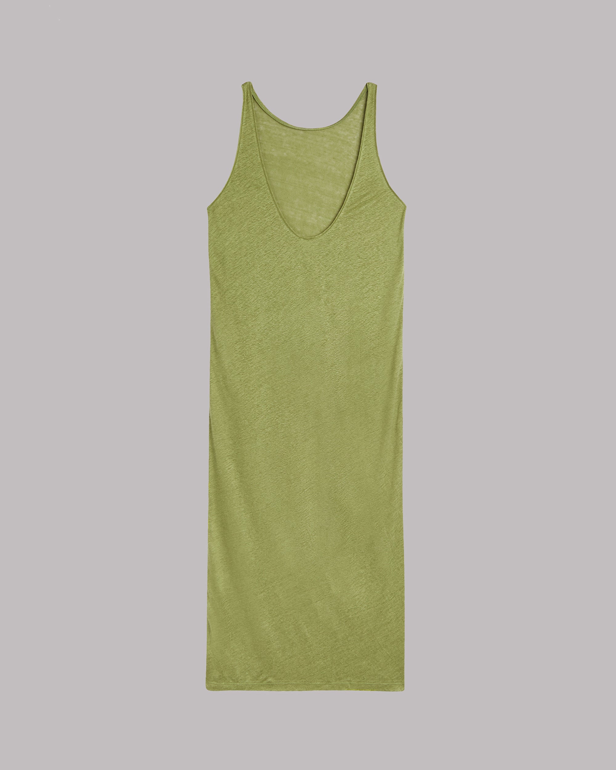 The Green Low Back Linen Tank Dress