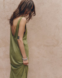 The Green Low Back Linen Tank Dress