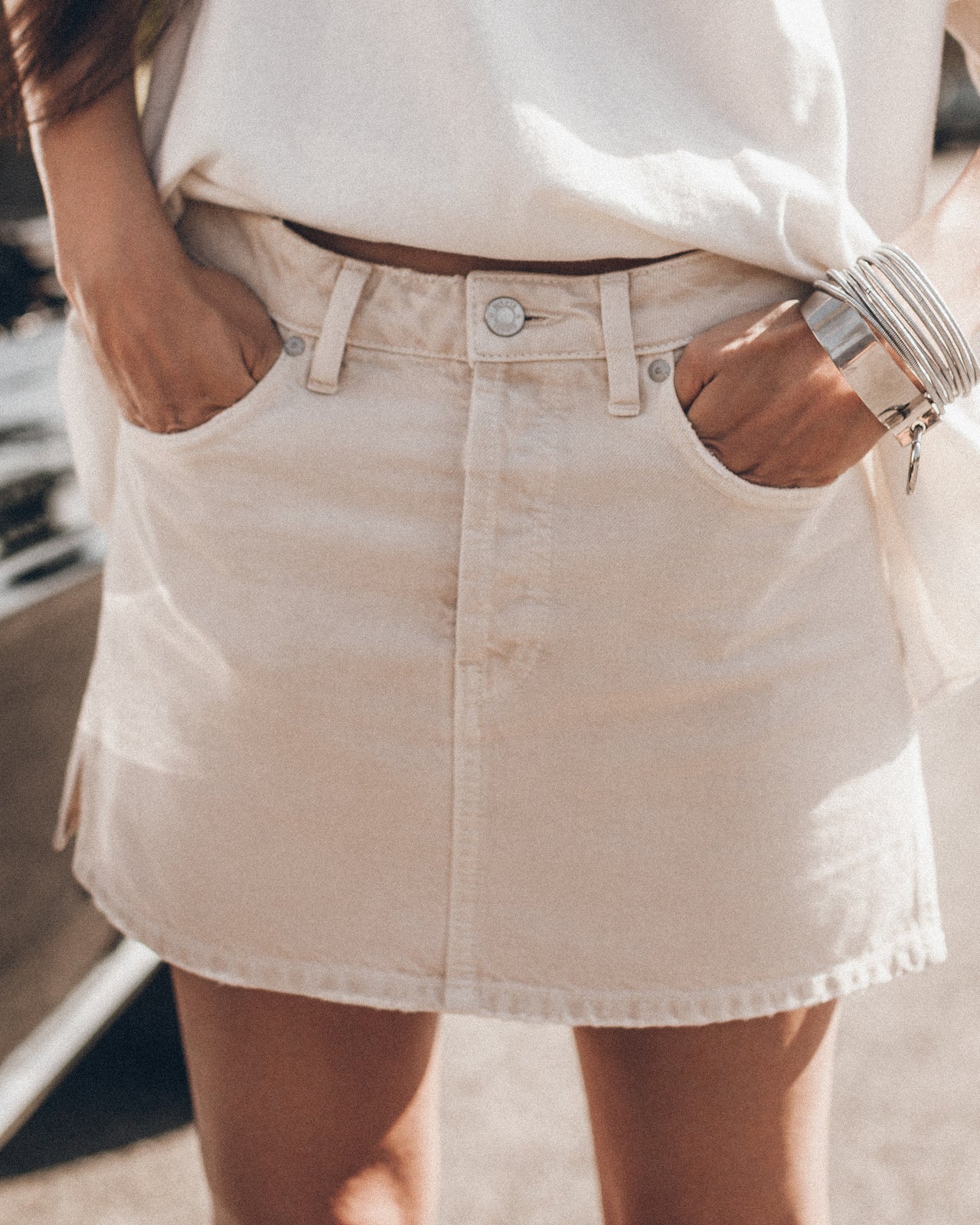 The Greige Denim Mini Skirt