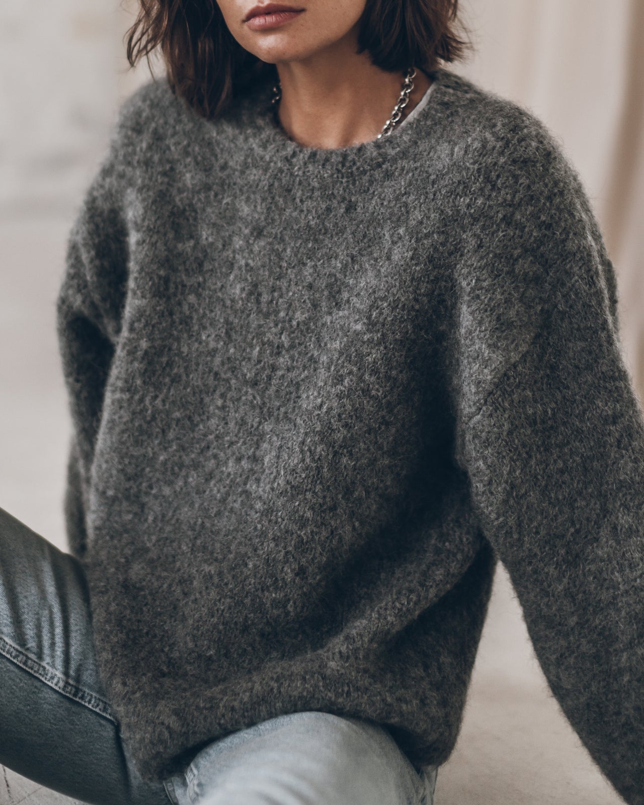 The Grey Fluffy Alpaca Knit Sweater