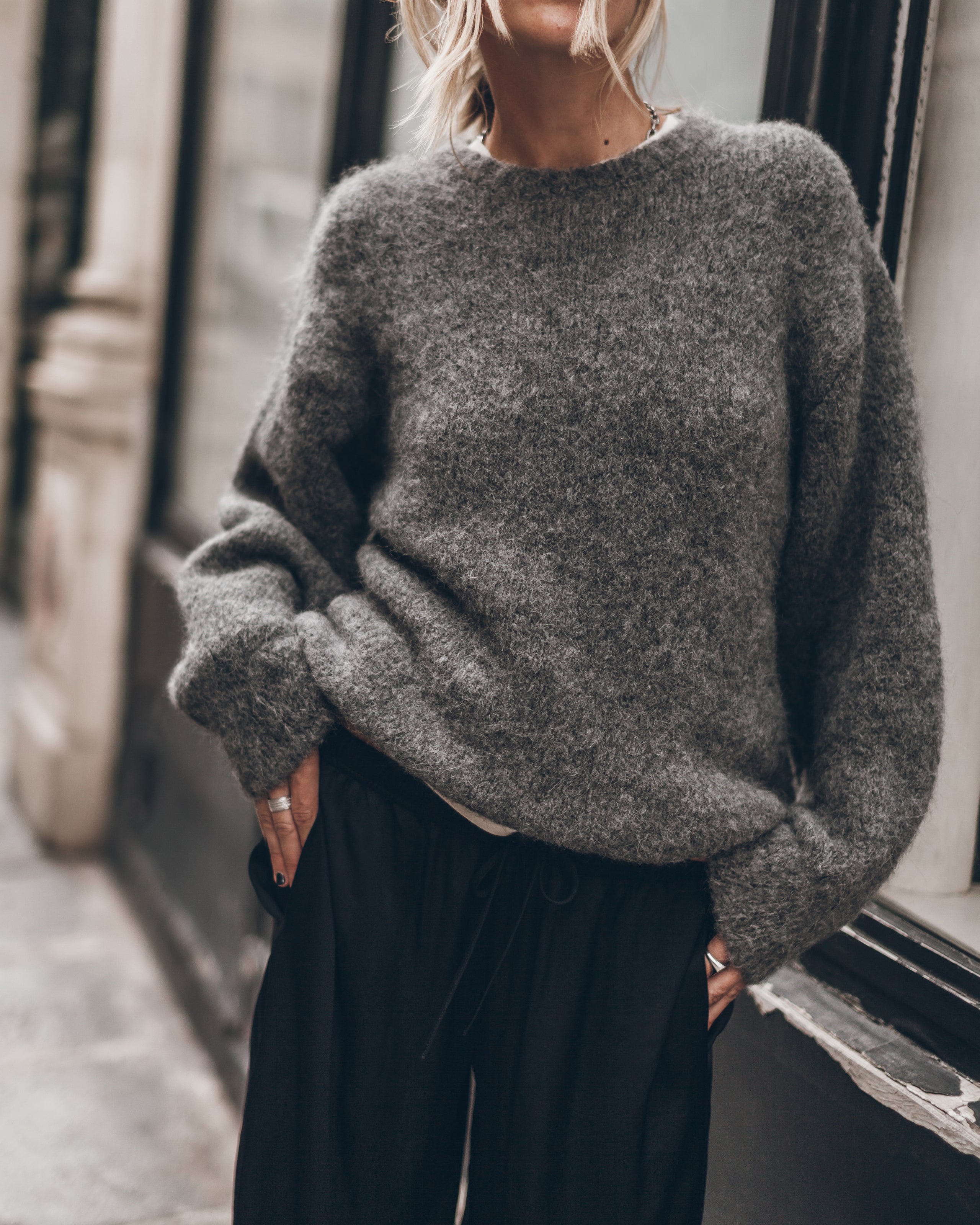 The Grey Fluffy Alpaca Knit Sweater