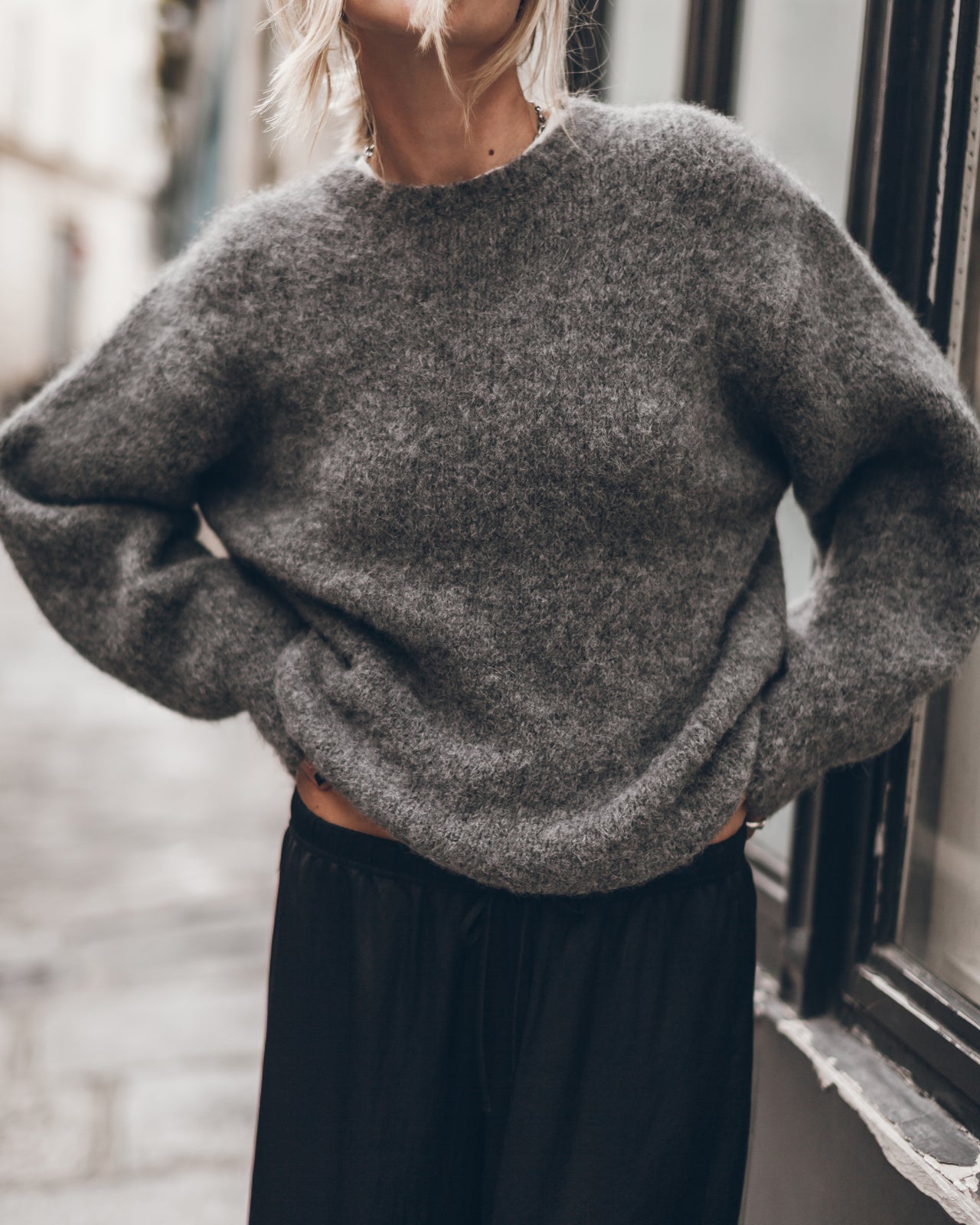 The Grey Fluffy Alpaca Knit Sweater