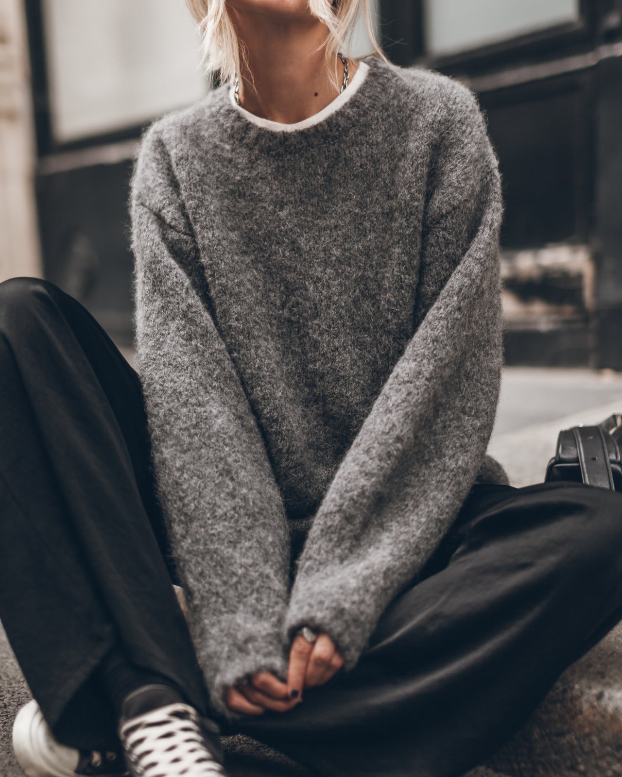 The Grey Fluffy Alpaca Knit Sweater