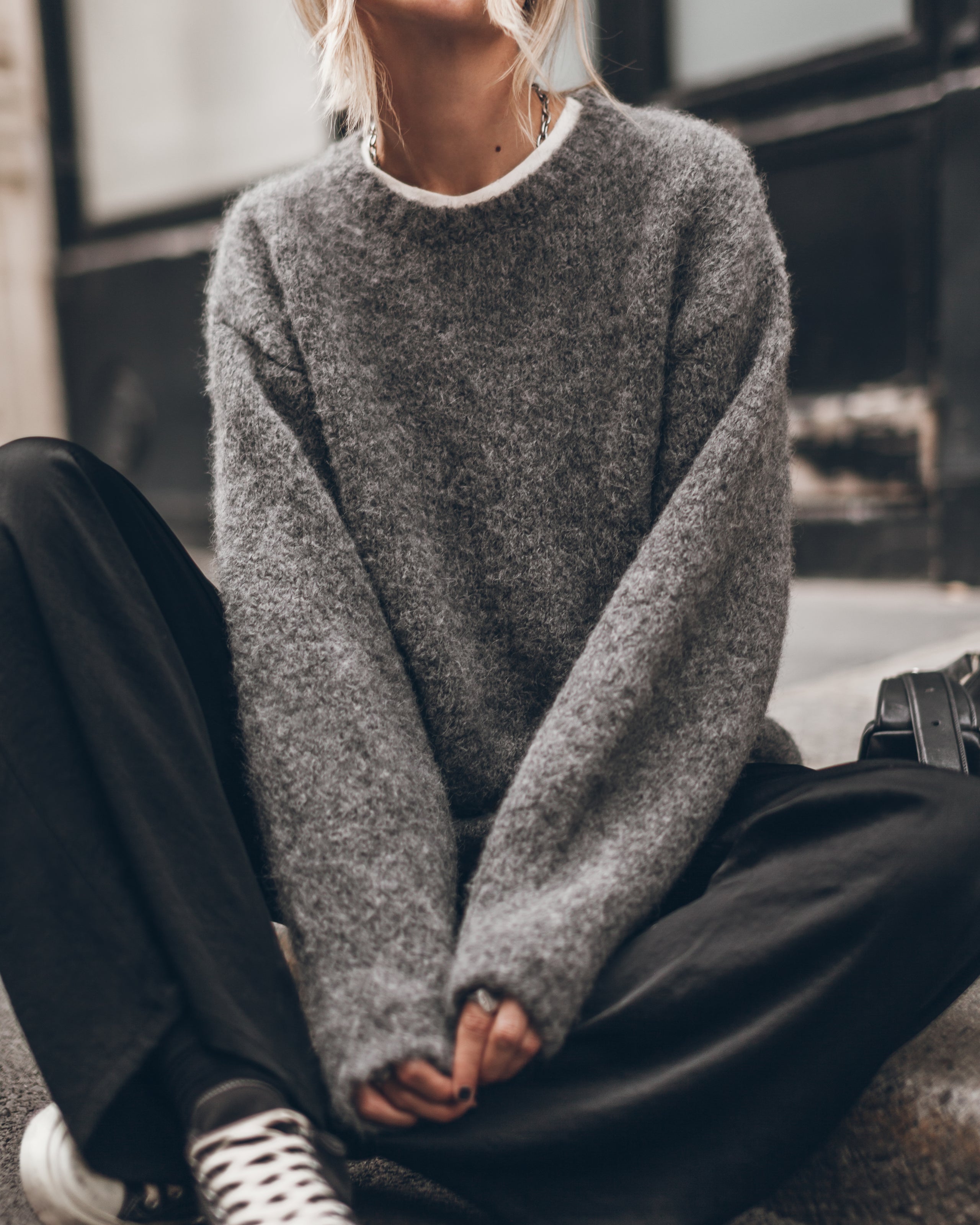 The Grey Fluffy Alpaca Knit Sweater