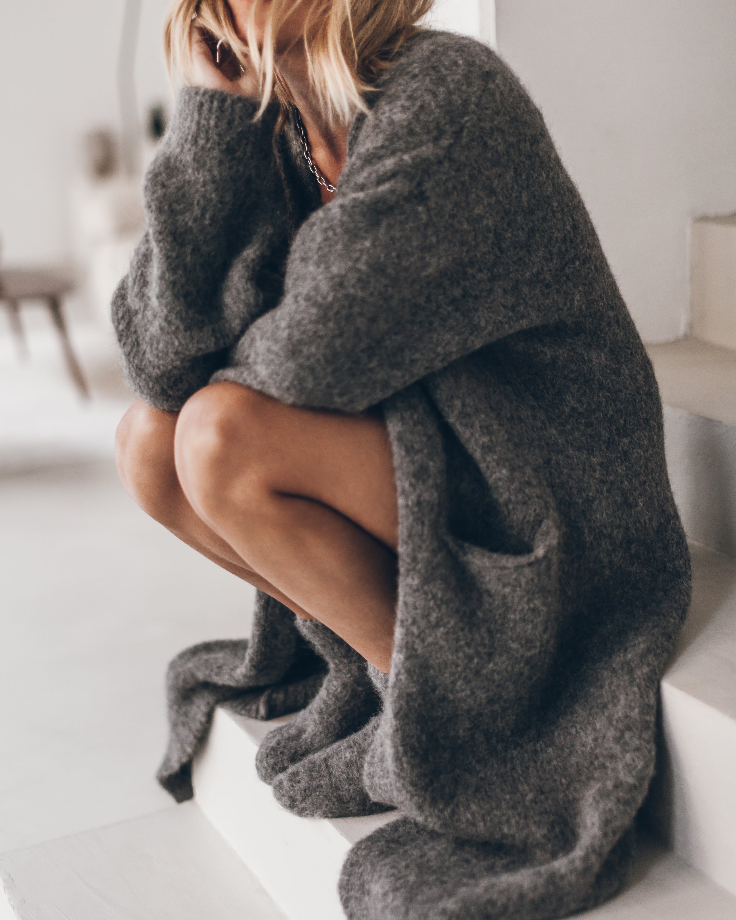 The Grey Fluffy Alpaca Long Cardigan