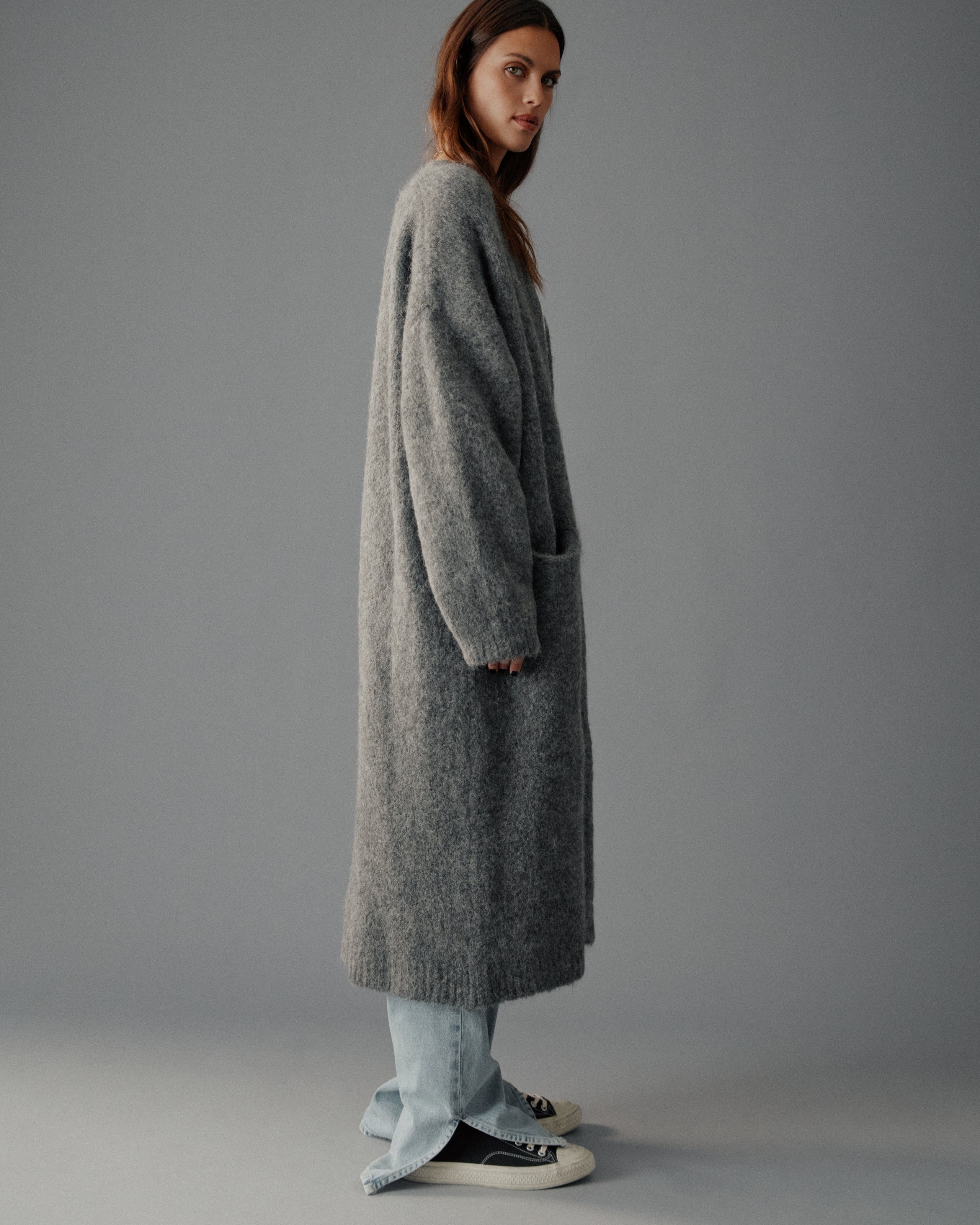 The Grey Fluffy Alpaca Long Cardigan