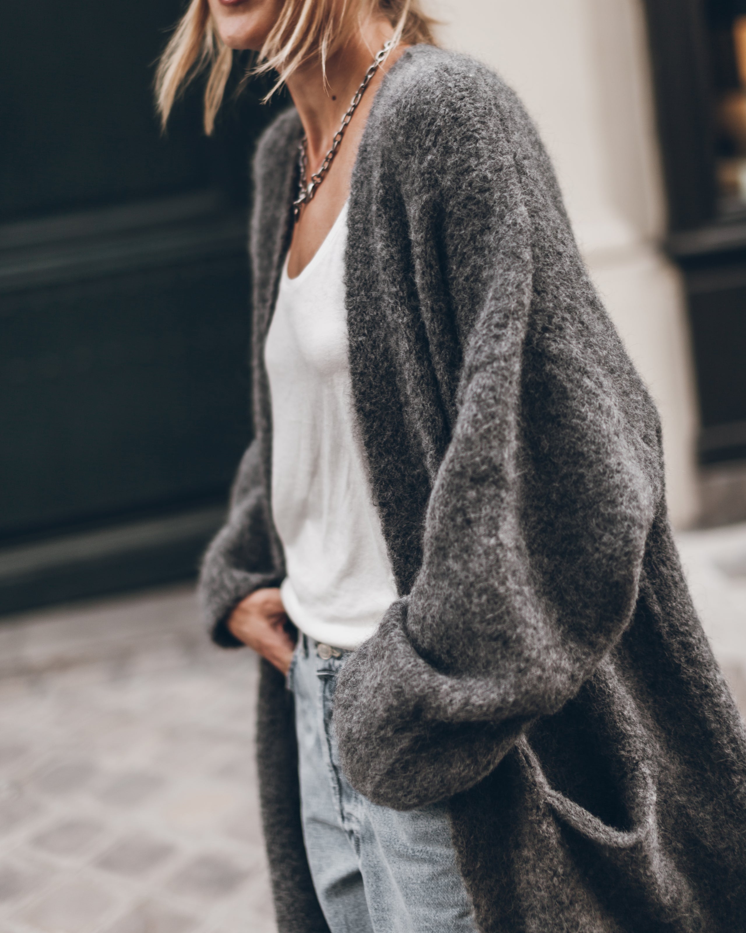 The Grey Fluffy Alpaca Long Cardigan