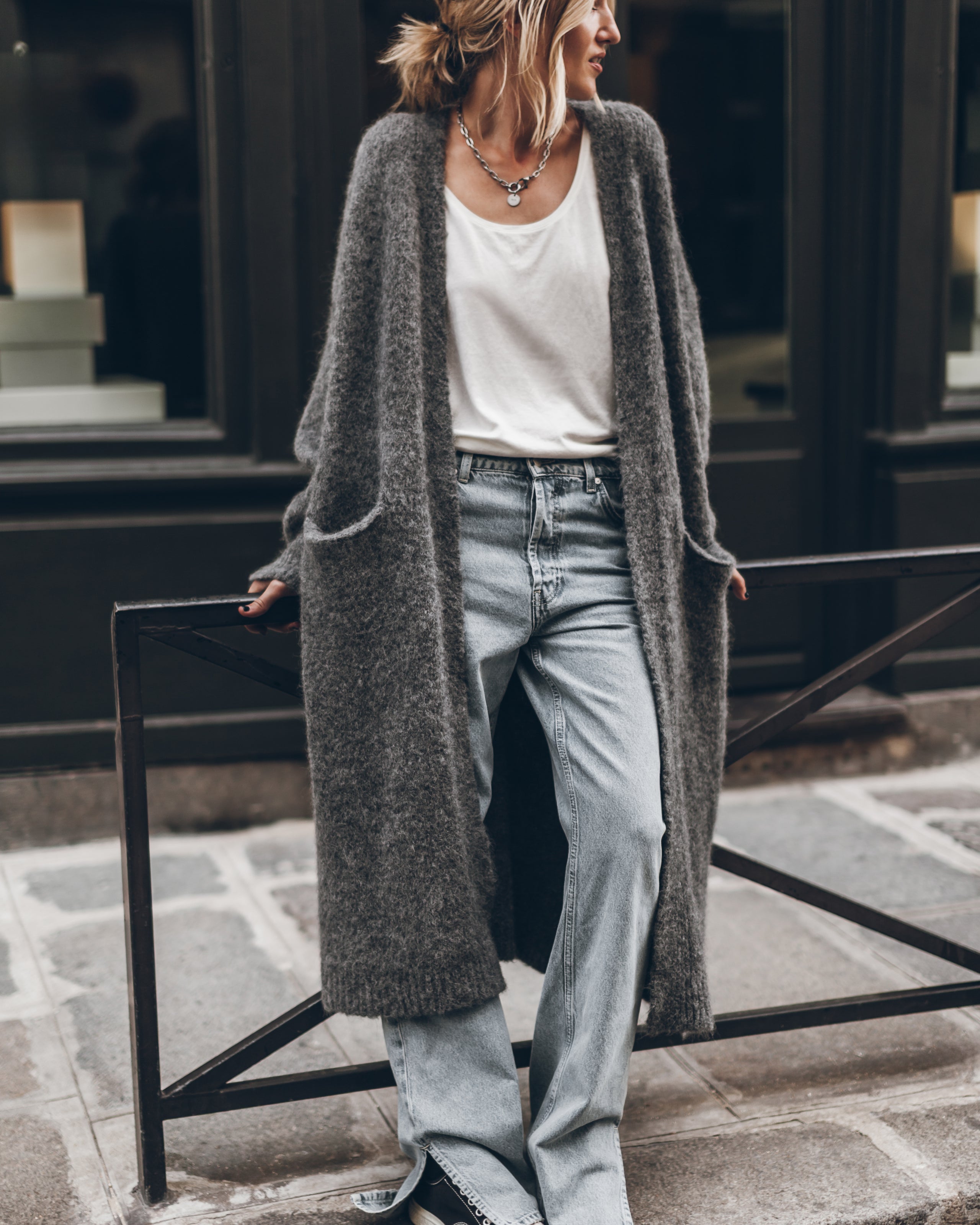 The Grey Fluffy Alpaca Long Cardigan