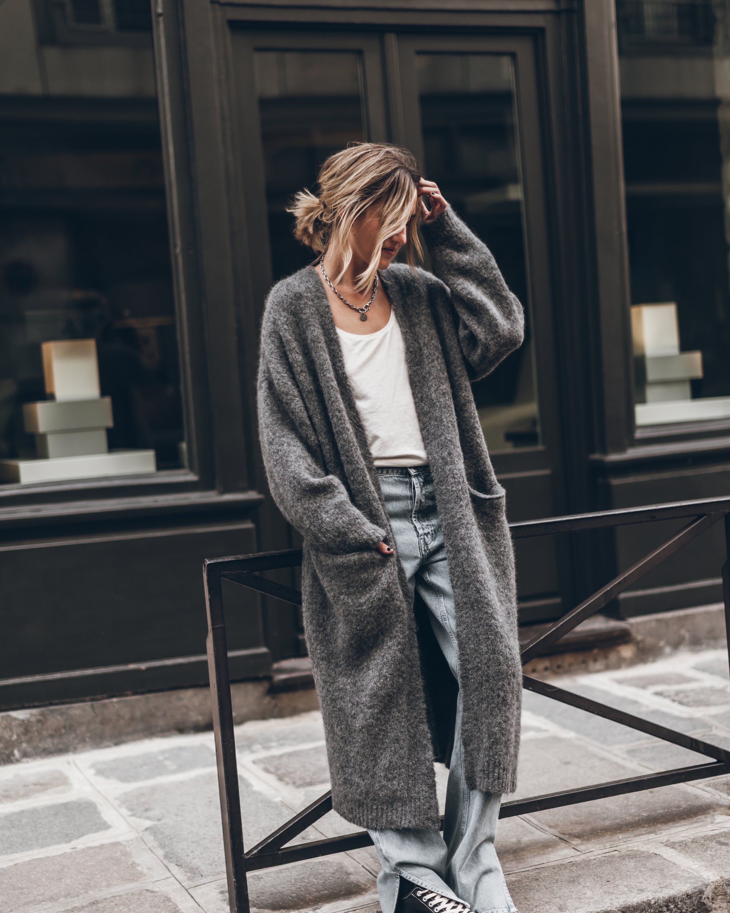 The Grey Fluffy Alpaca Long Cardigan