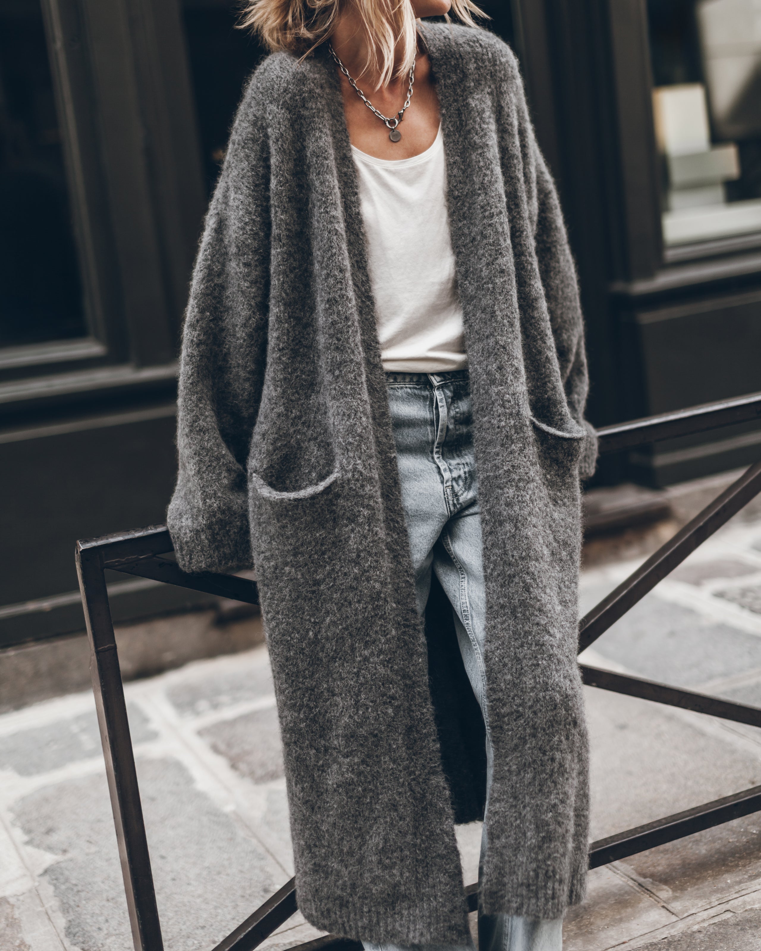 The Grey Fluffy Alpaca Long Cardigan