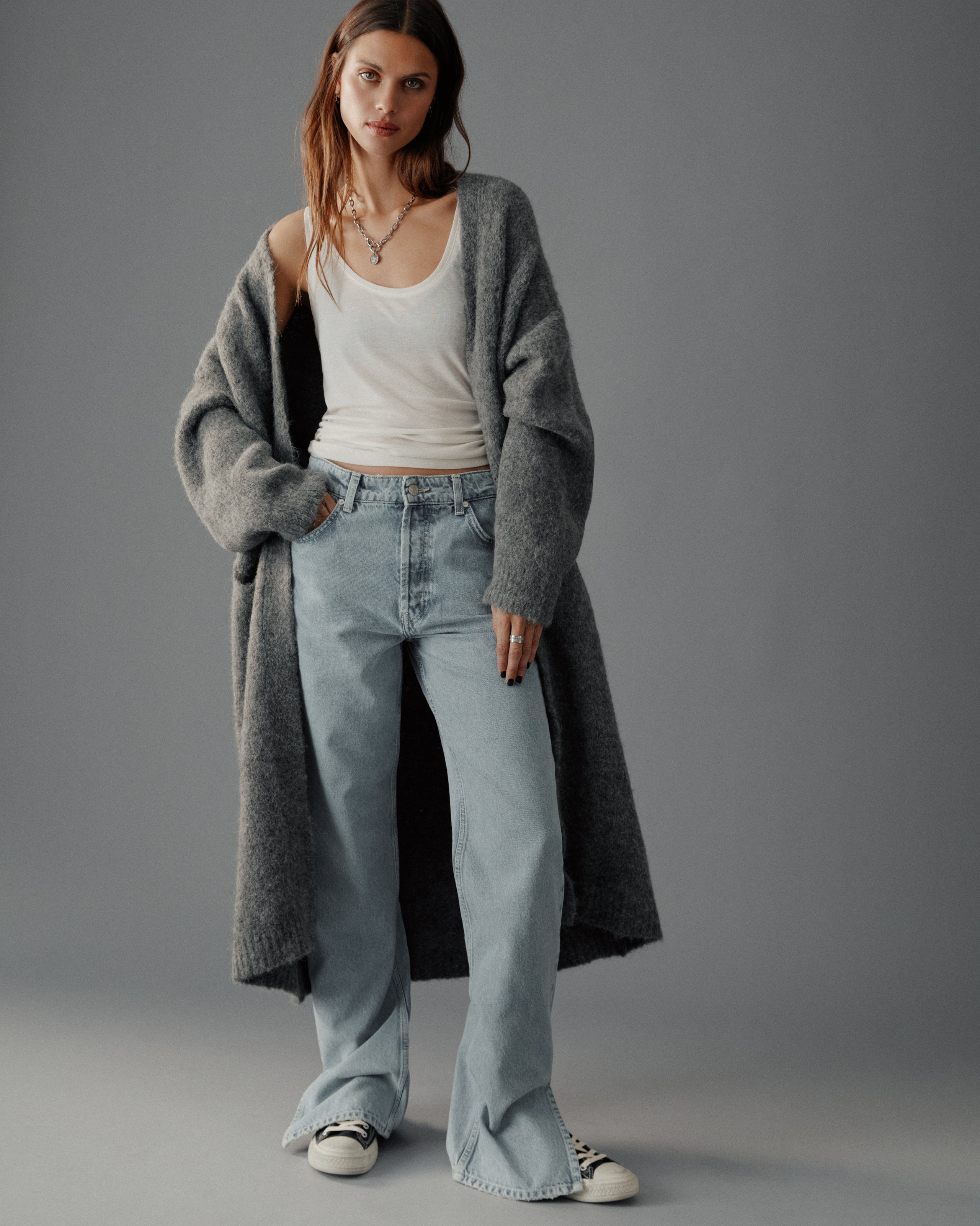 The Grey Fluffy Alpaca Long Cardigan