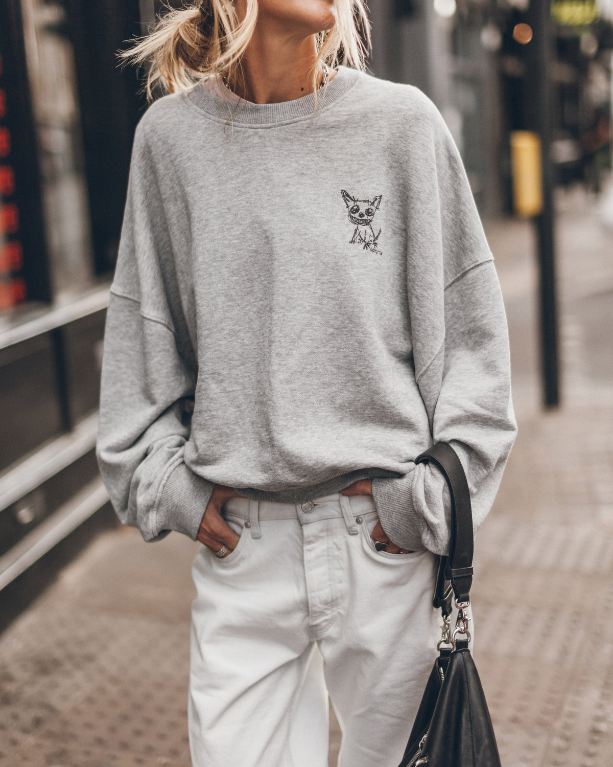 The Grey Melange Embroidered Relaxed Sweater