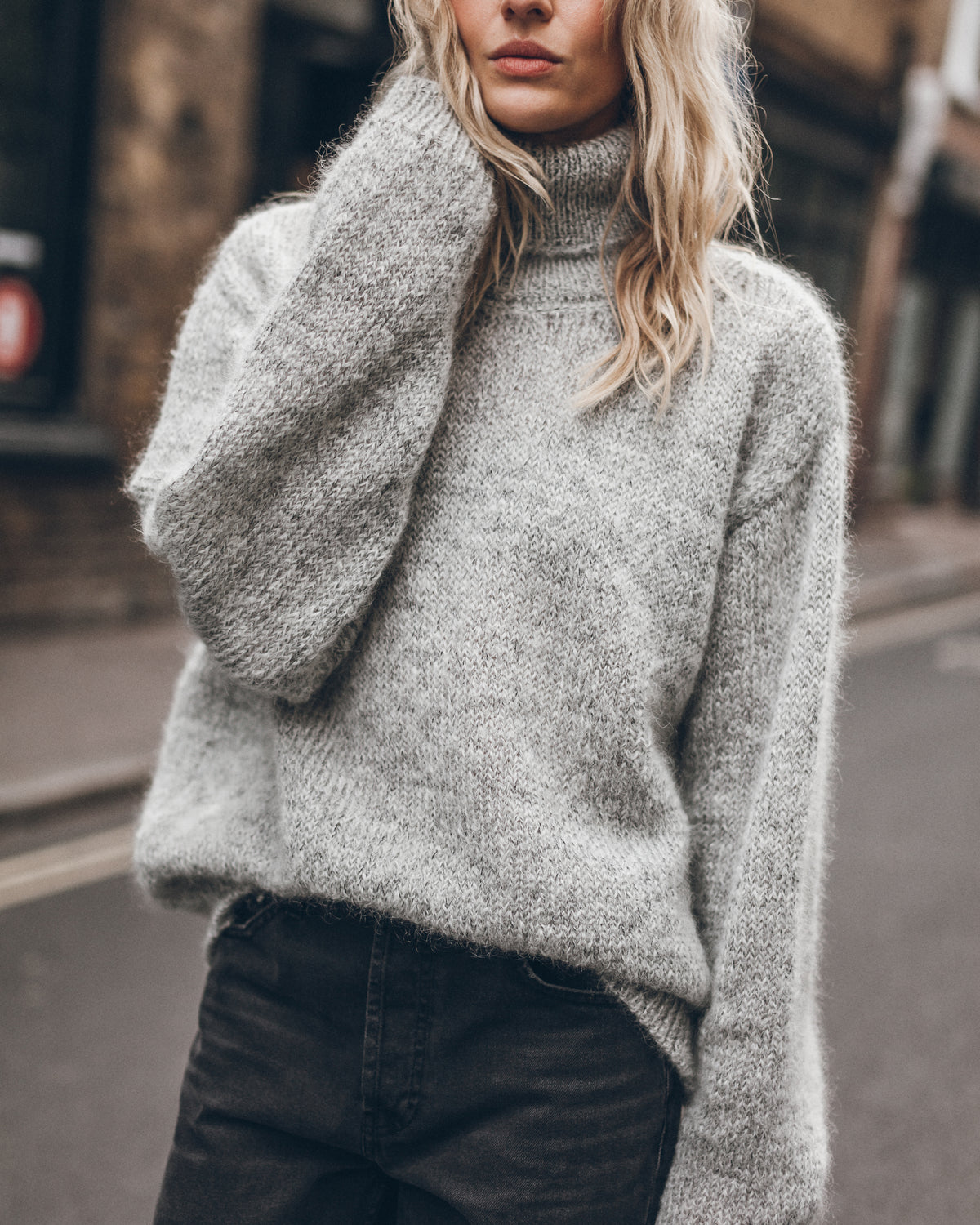 The Grey Melange Mohair Knitted Sweater