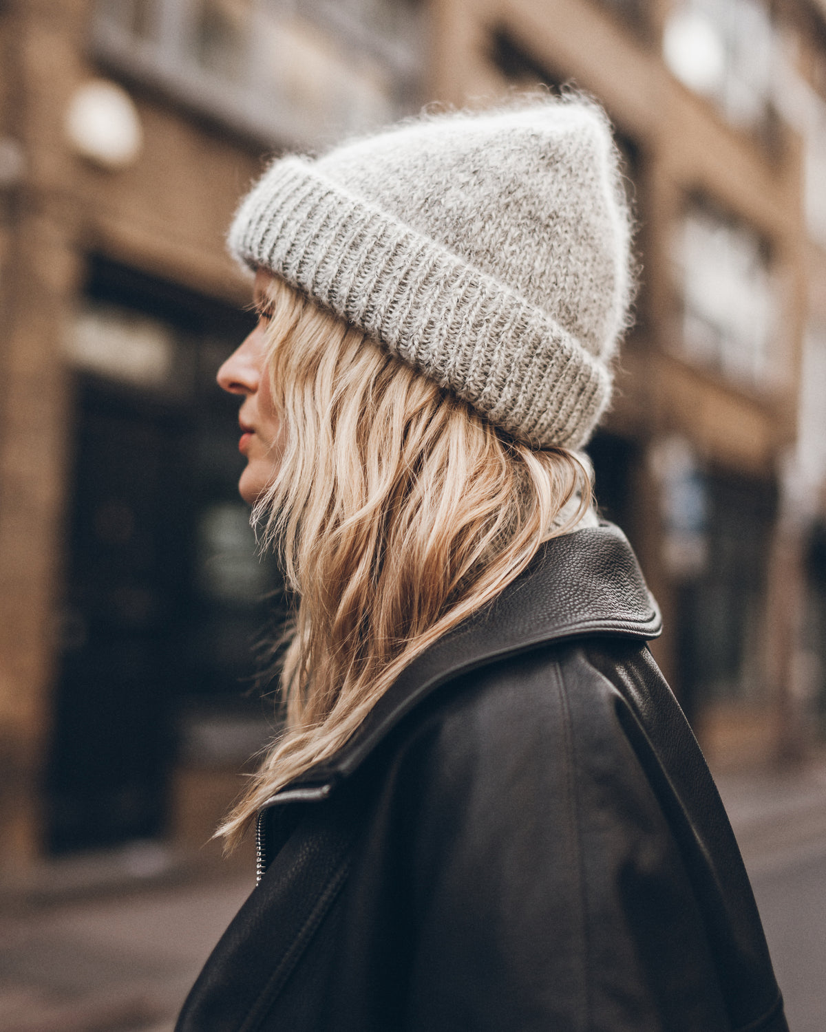 The Grey Melange Mohair Knitted Beanie