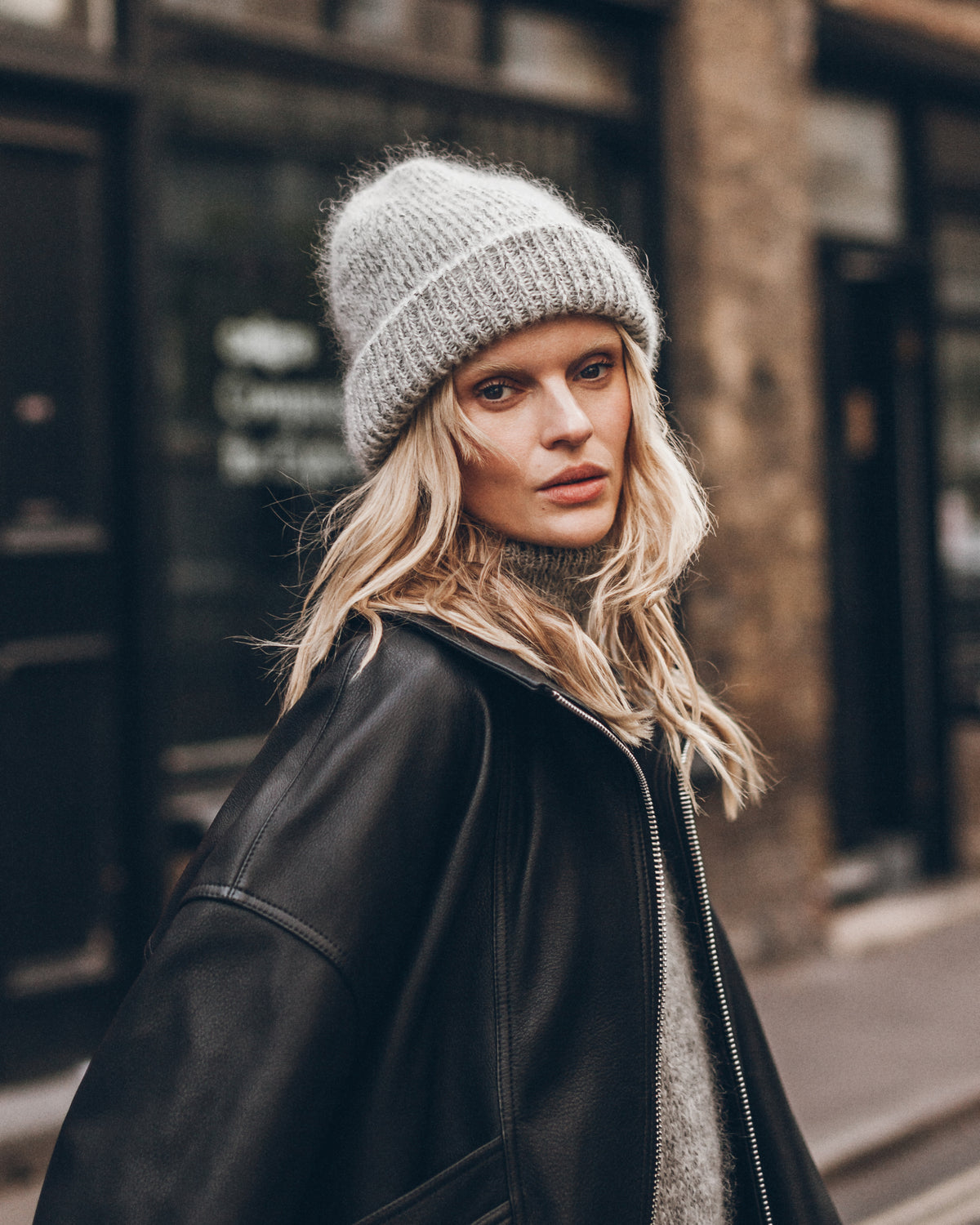 The Grey Melange Mohair Knitted Beanie