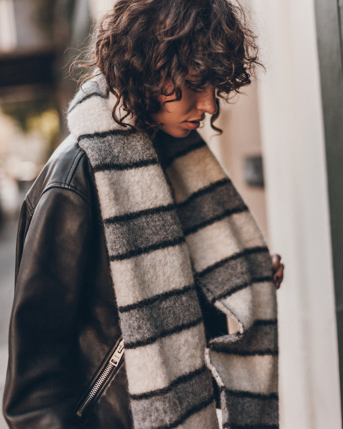 The Grey Striped Knitted Scarf