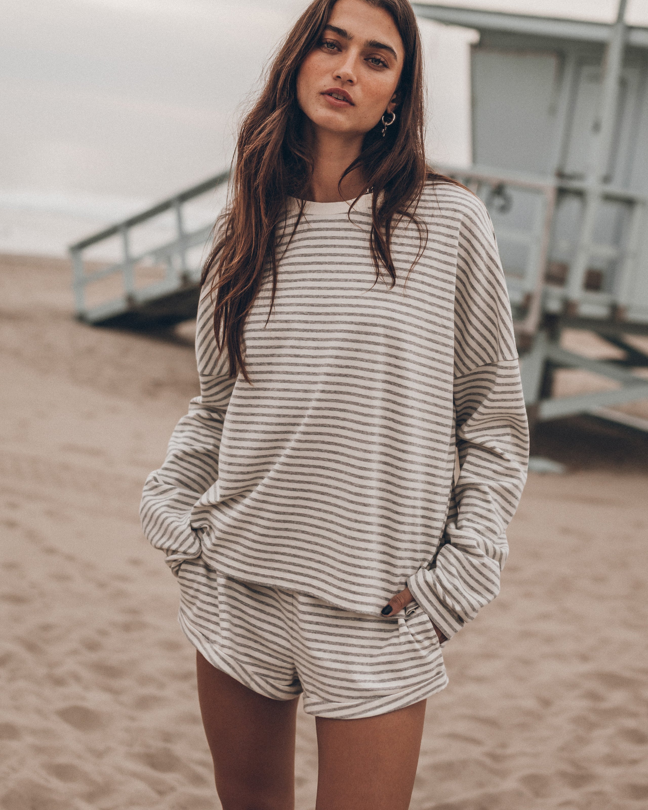 The Grey Striped Cotton Shorts