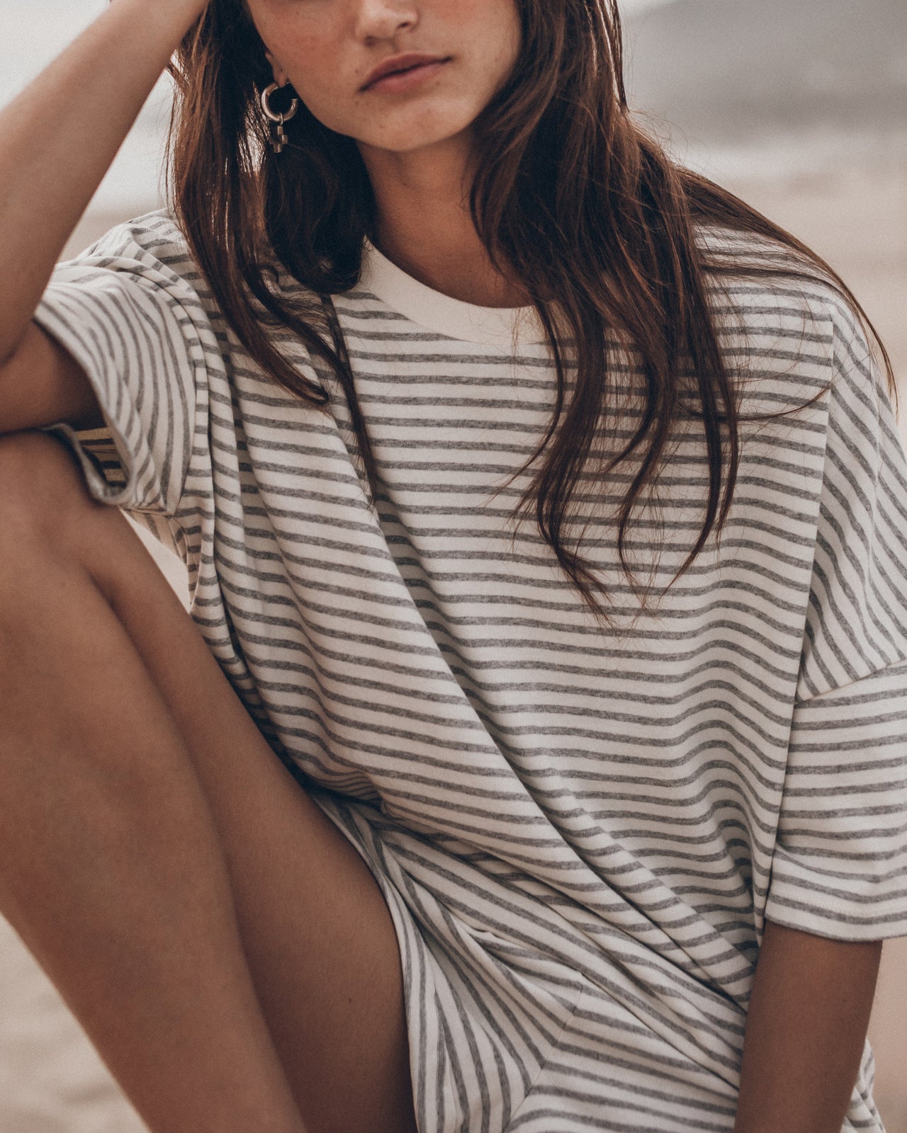 The Grey Striped Loose Cotton T-Shirt