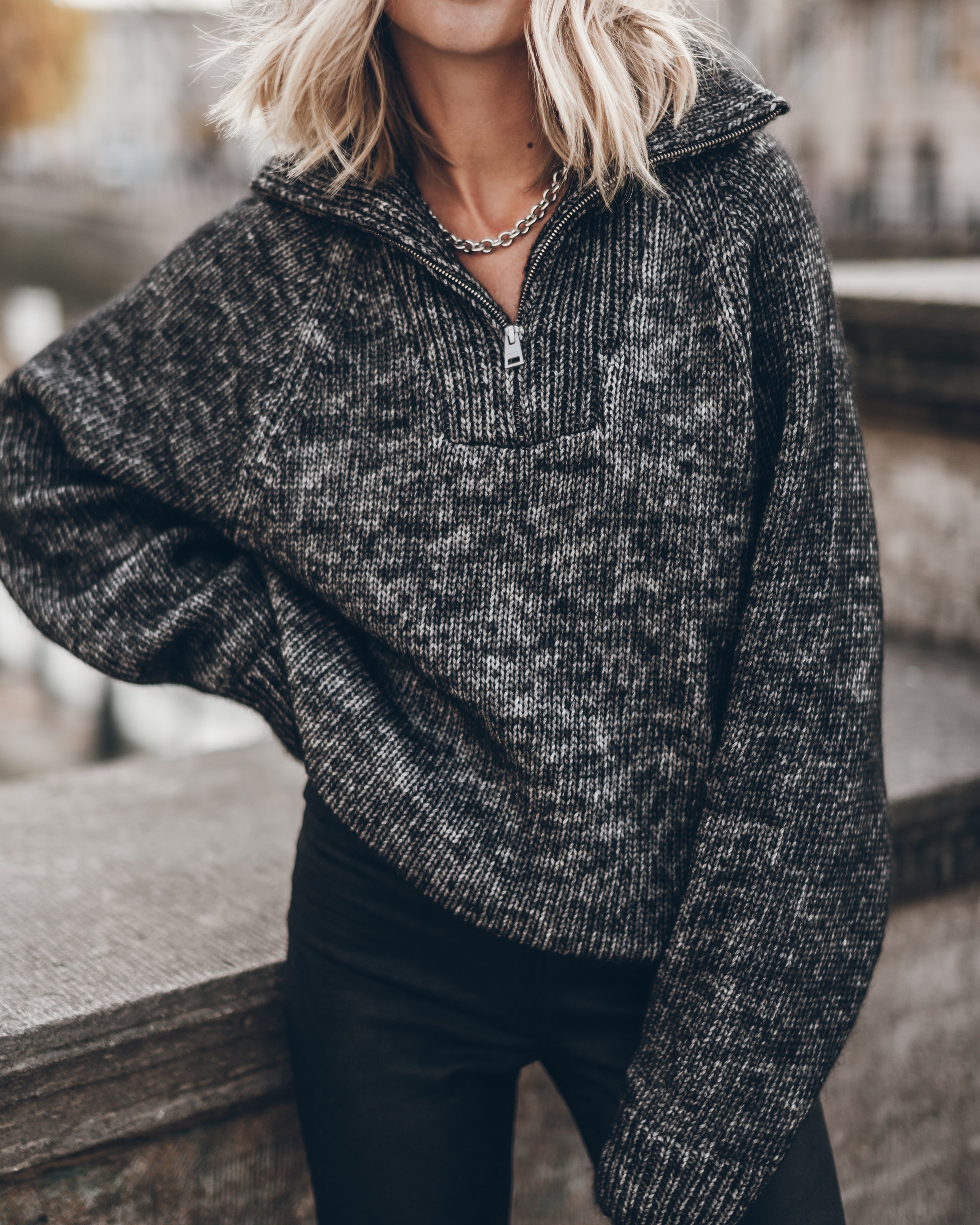 The Grey Zipped Knit Sweater