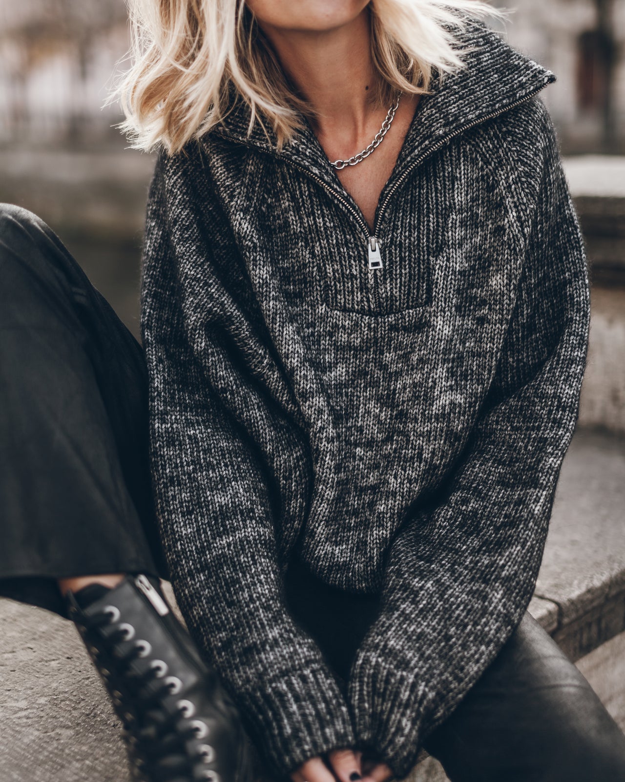 The Grey Zipped Knit Sweater