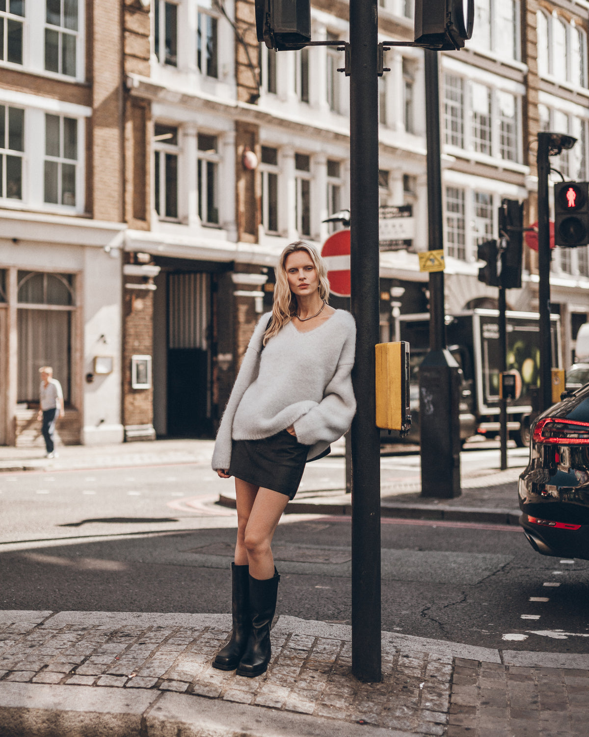 The Light Grey Deep V Mohair Knitted Sweater