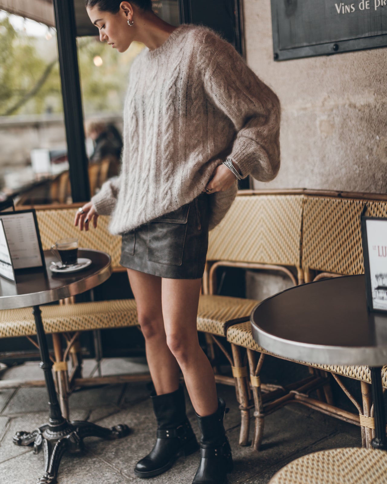 The Brown Leather Mini Skirt