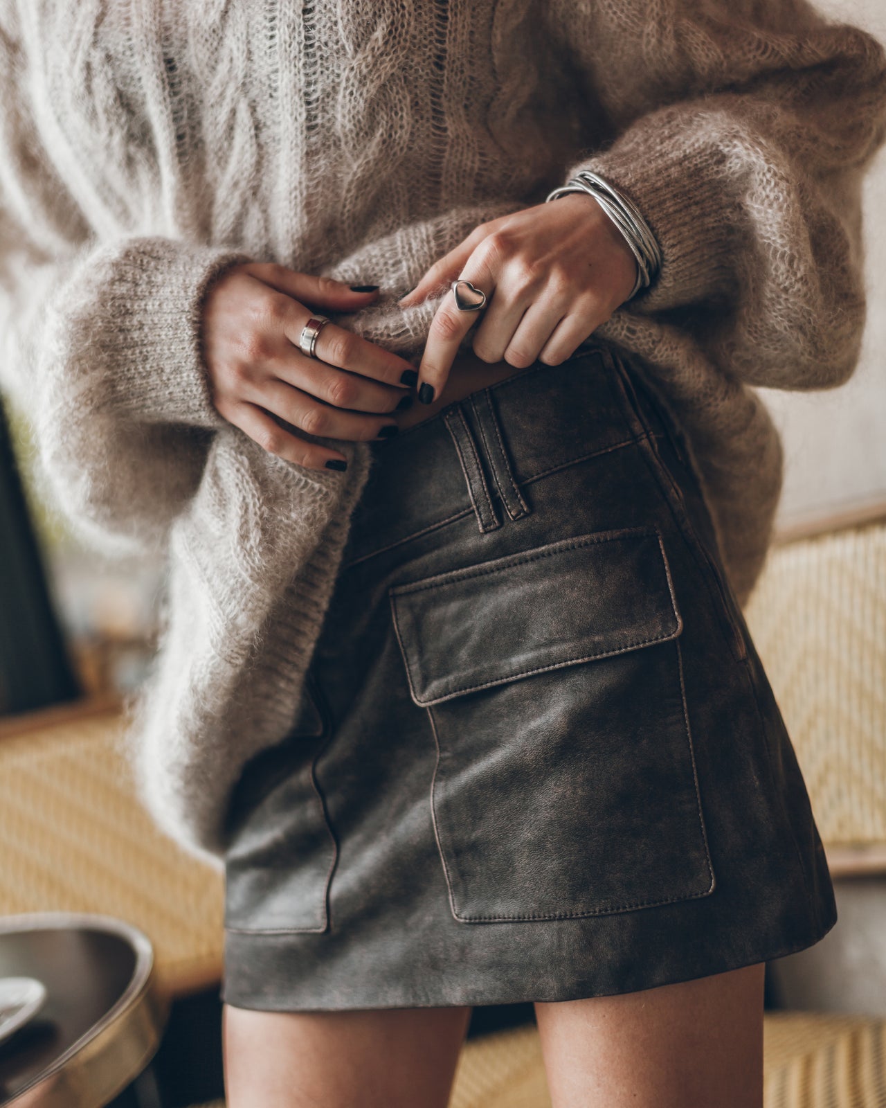 The Brown Leather Mini Skirt