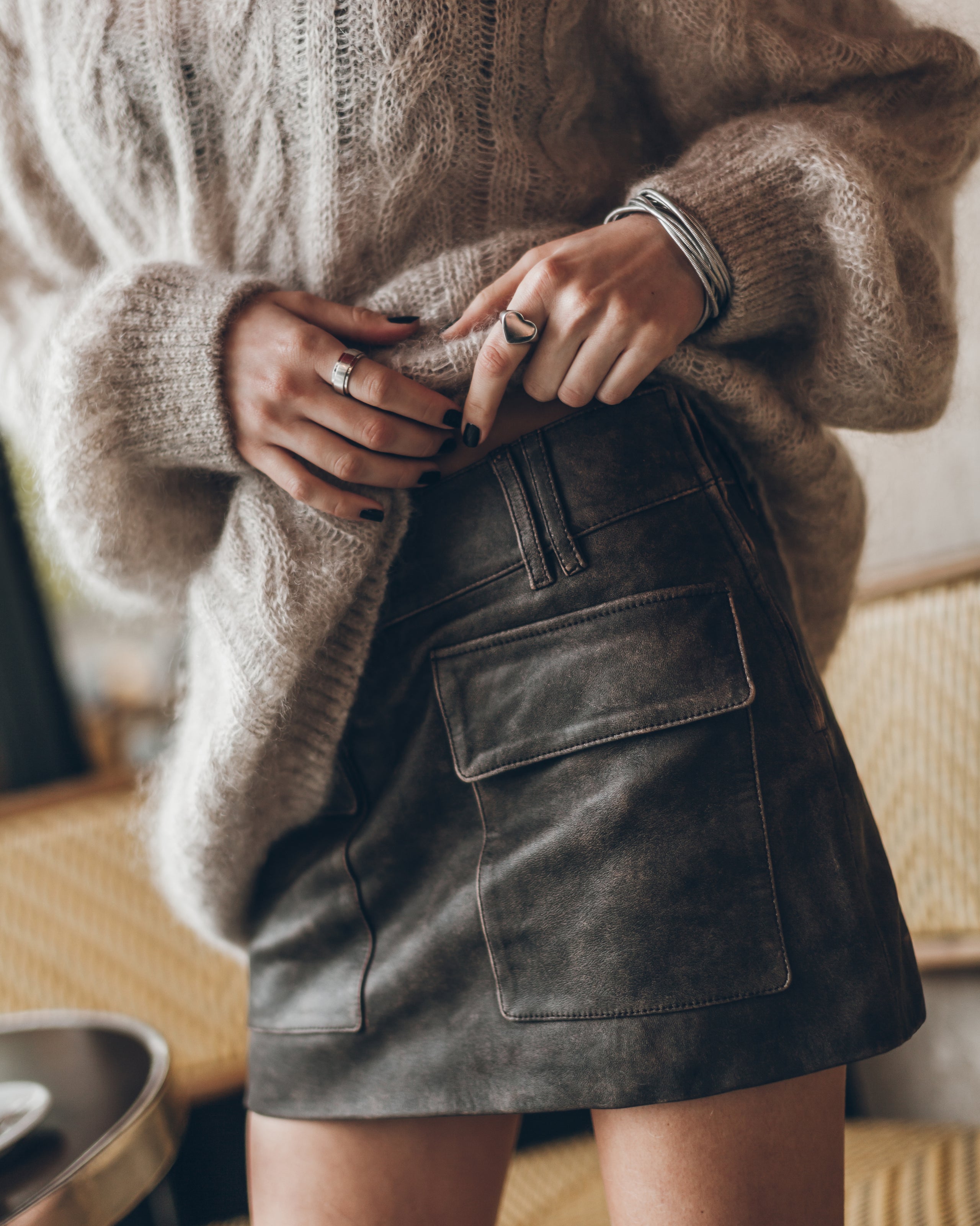 The Brown Leather Mini Skirt