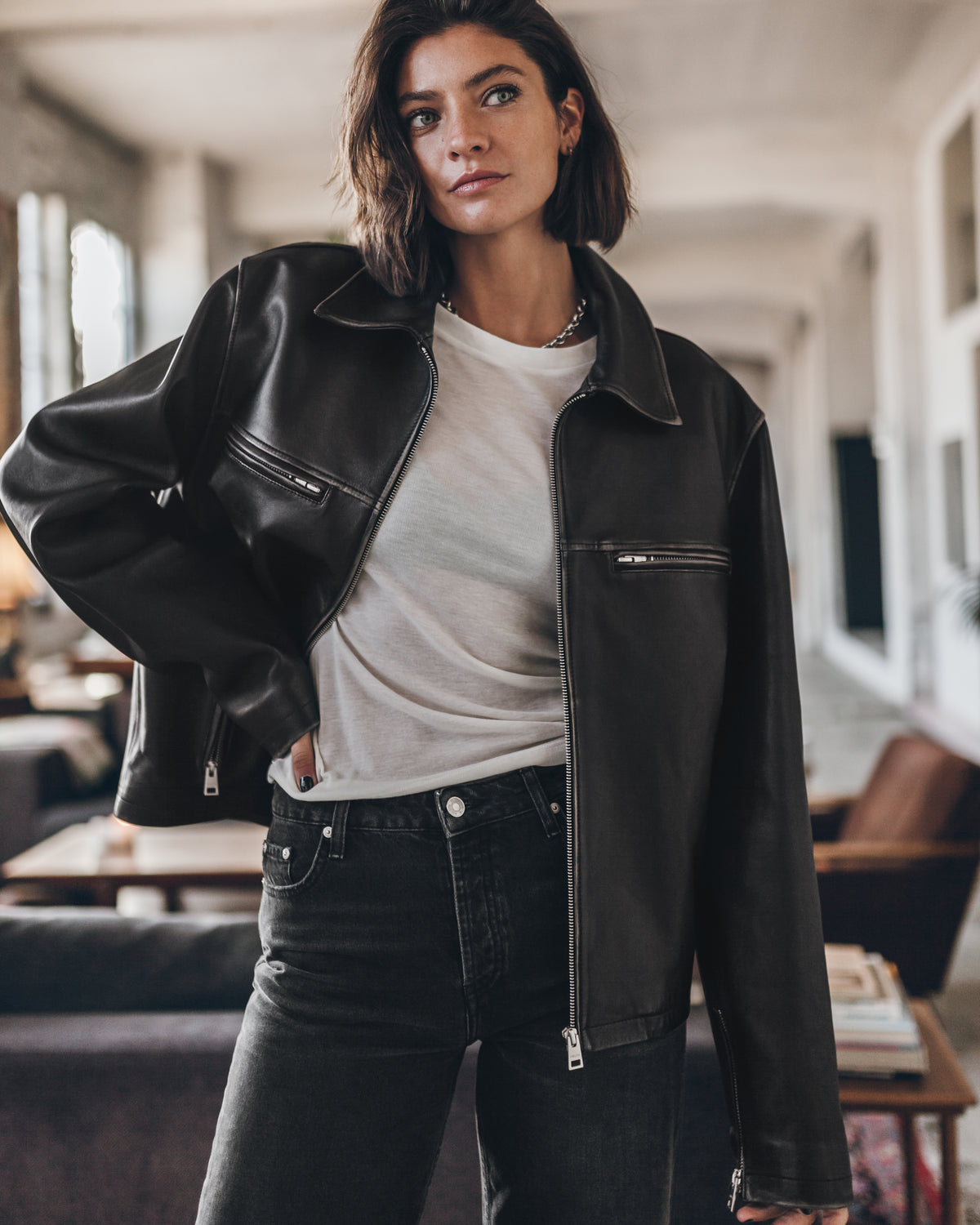 The Black Faded Straight Leather Jacket