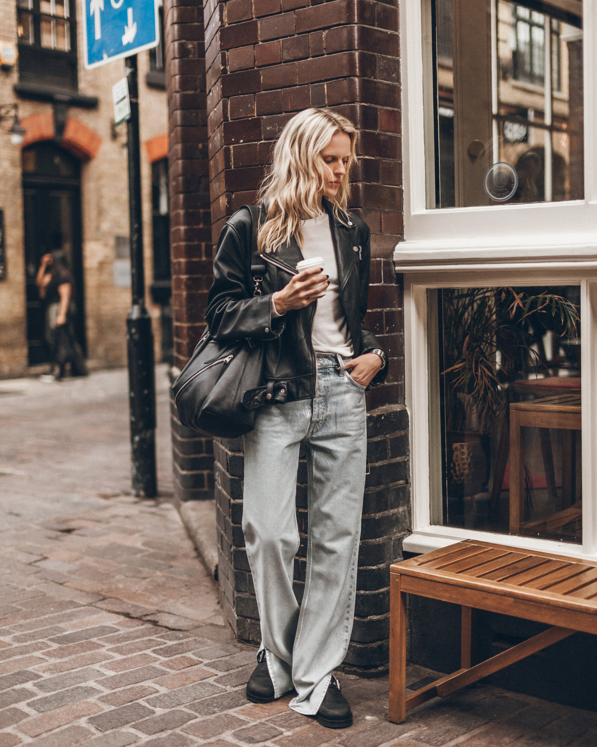 The Metallic Straight Slit Jeans