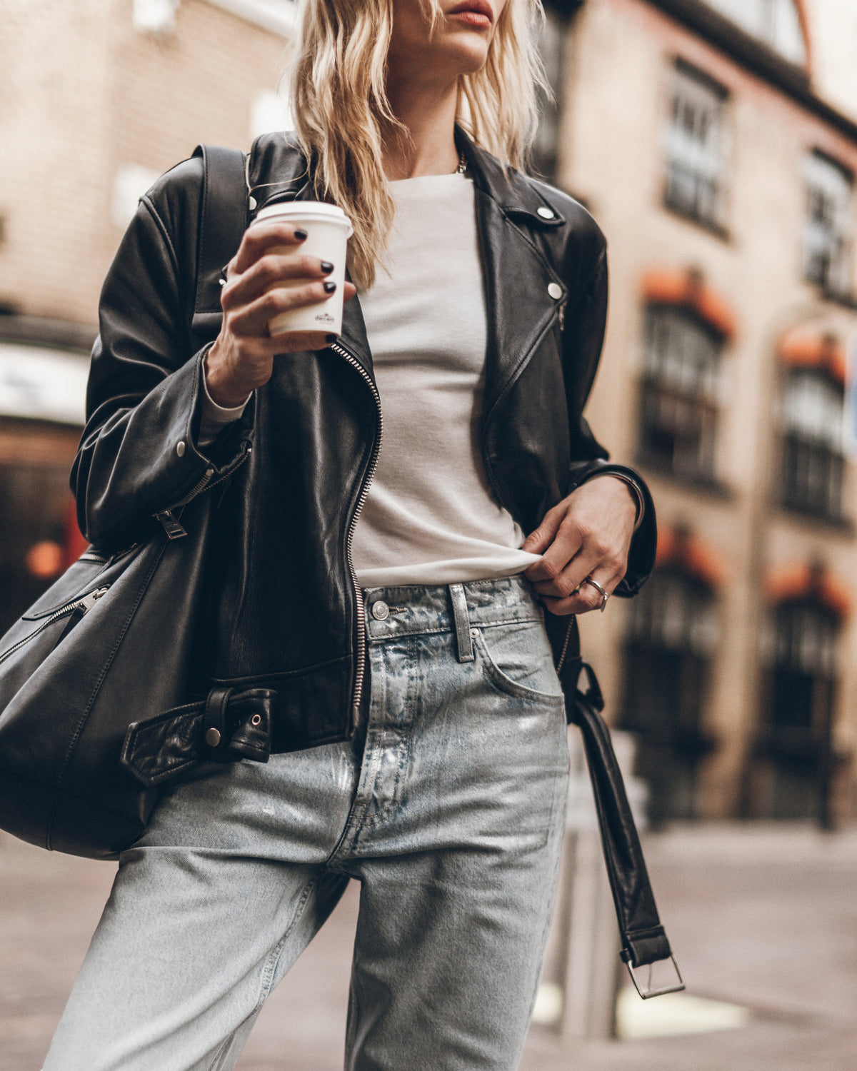 The Metallic Straight Slit Jeans